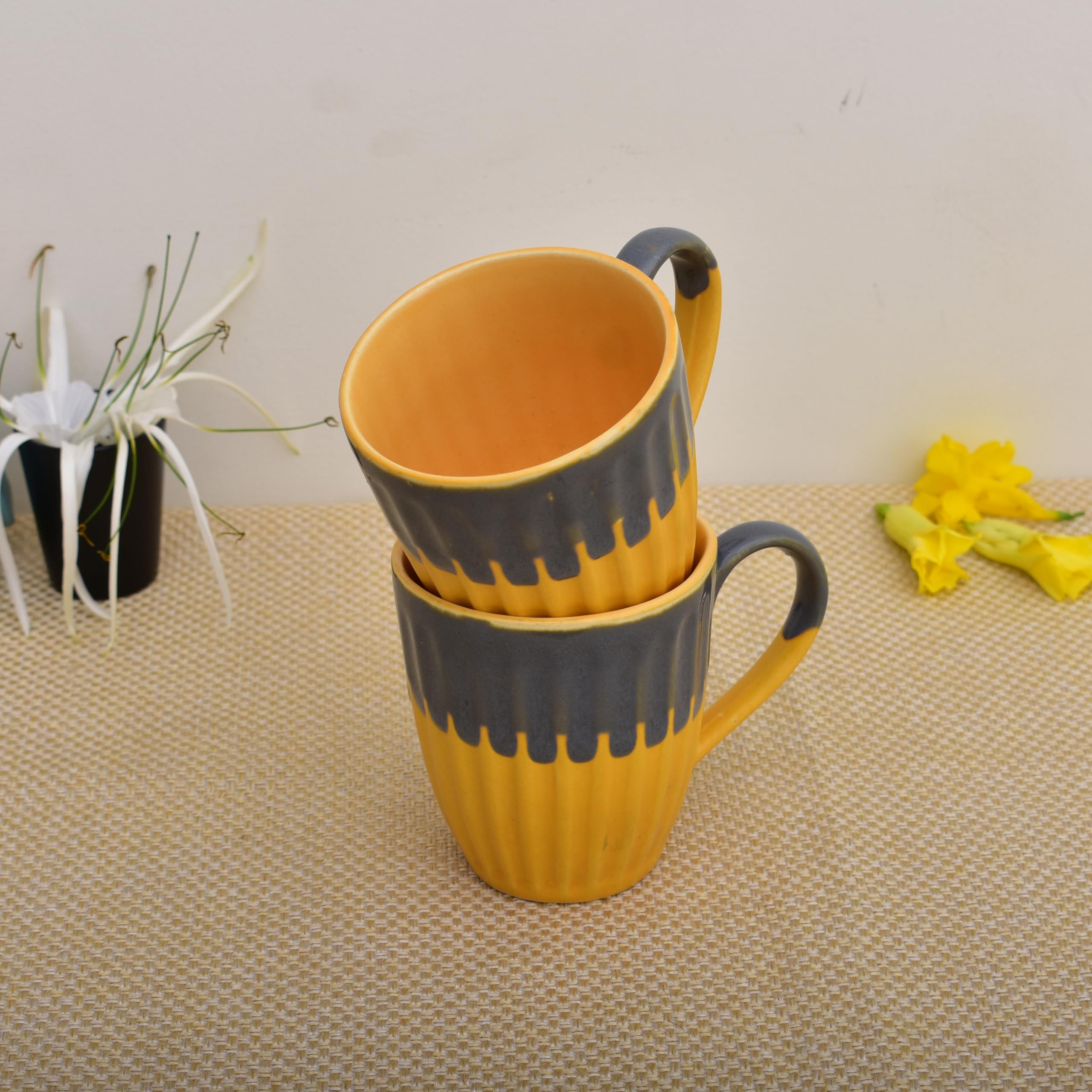 Kunhar Ceramic Coffee Mug, Milk Mug 200 Ml, Yellow Greay - Image 2