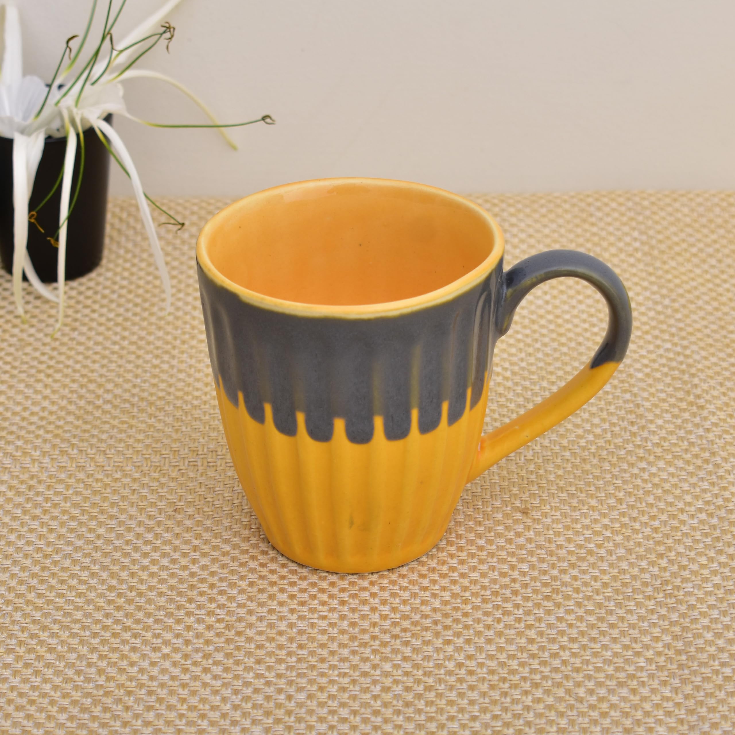 Kunhar Ceramic Coffee Mug, Milk Mug 200 Ml, Yellow Greay - Image 4