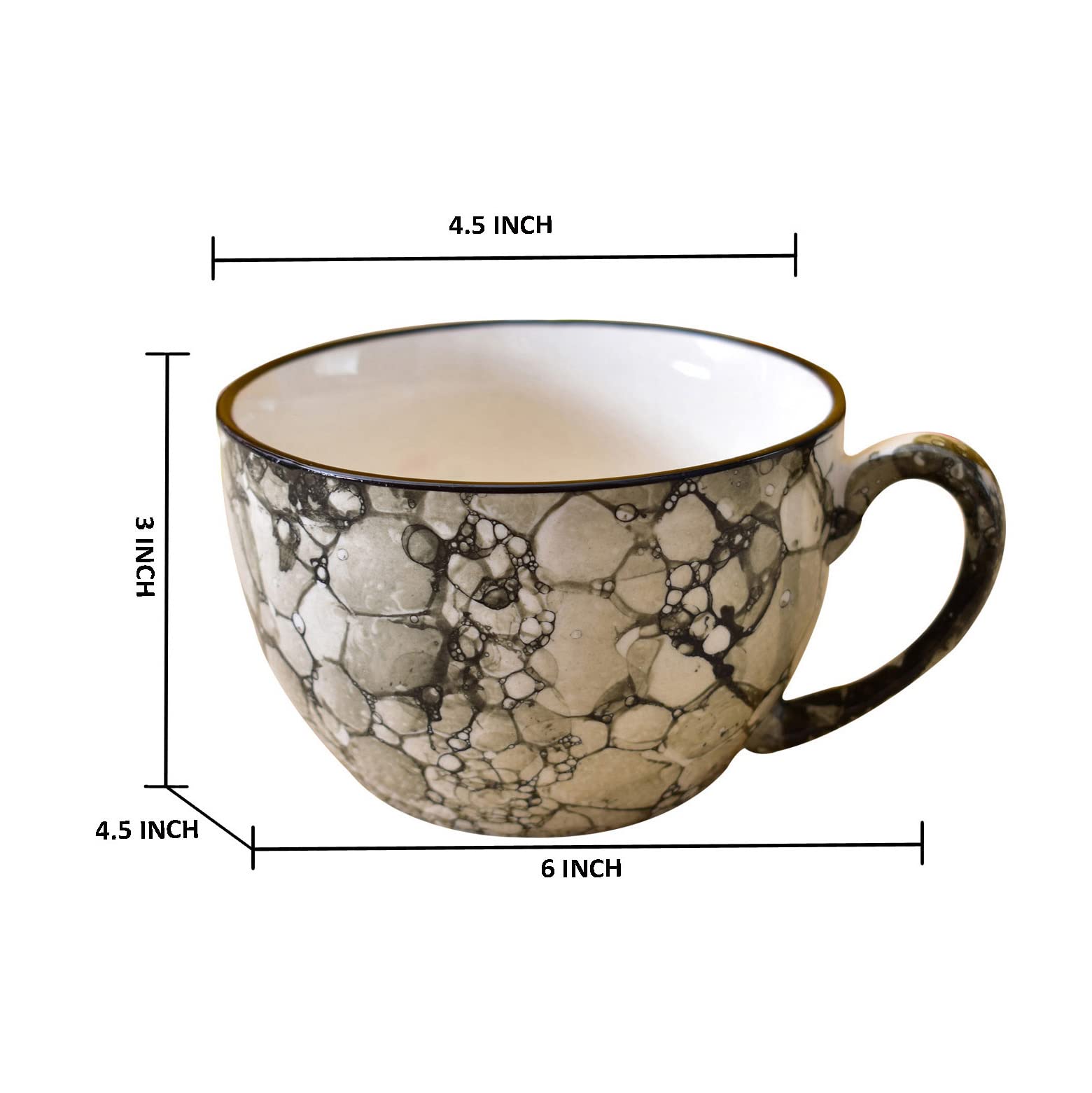 Kunhar Ceramic Soup Mug - Black Luster, 2 Piece, 350 ML - Image 2