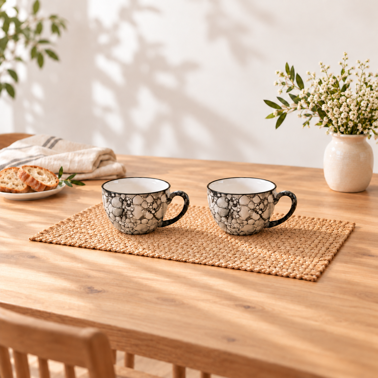 Kunhar Ceramic Soup Mug - Black Luster, 2 Piece, 350 ML