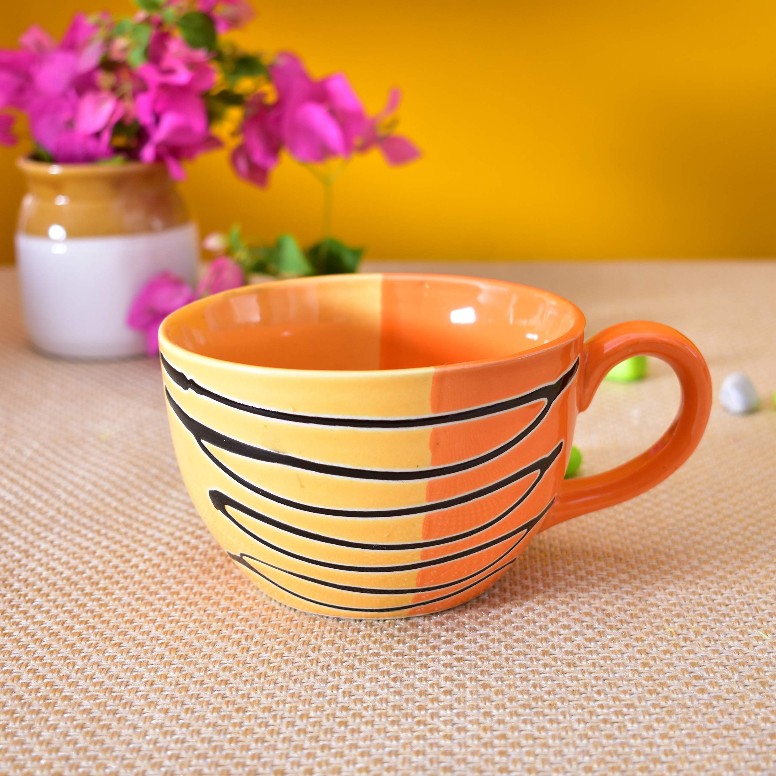 Kunhar Ceramic Soup Mug - Orange Yellow, 2 Piece, 350 ML - Image 3