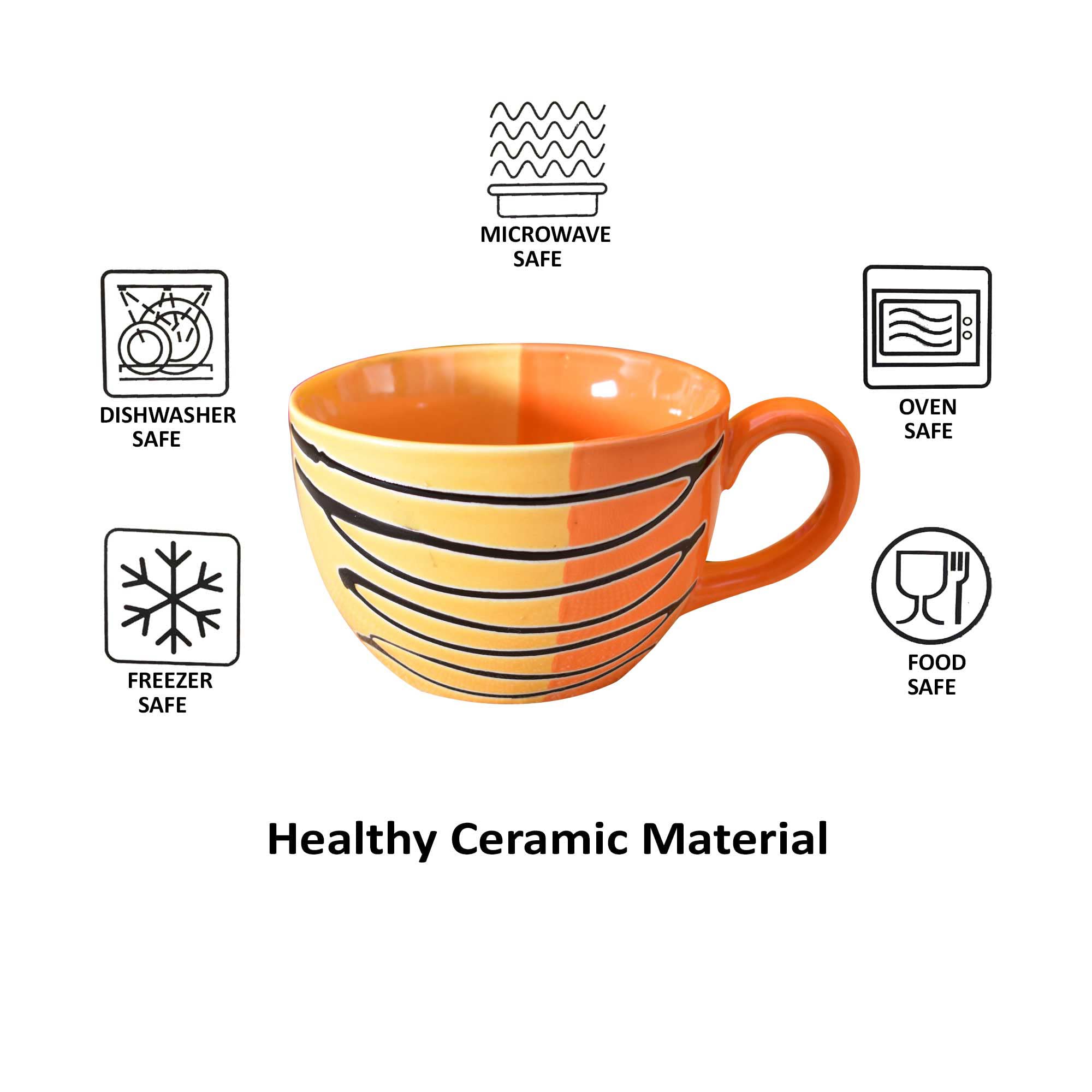 Kunhar Ceramic Soup Mug - Orange Yellow, 2 Piece, 350 ML - Image 6