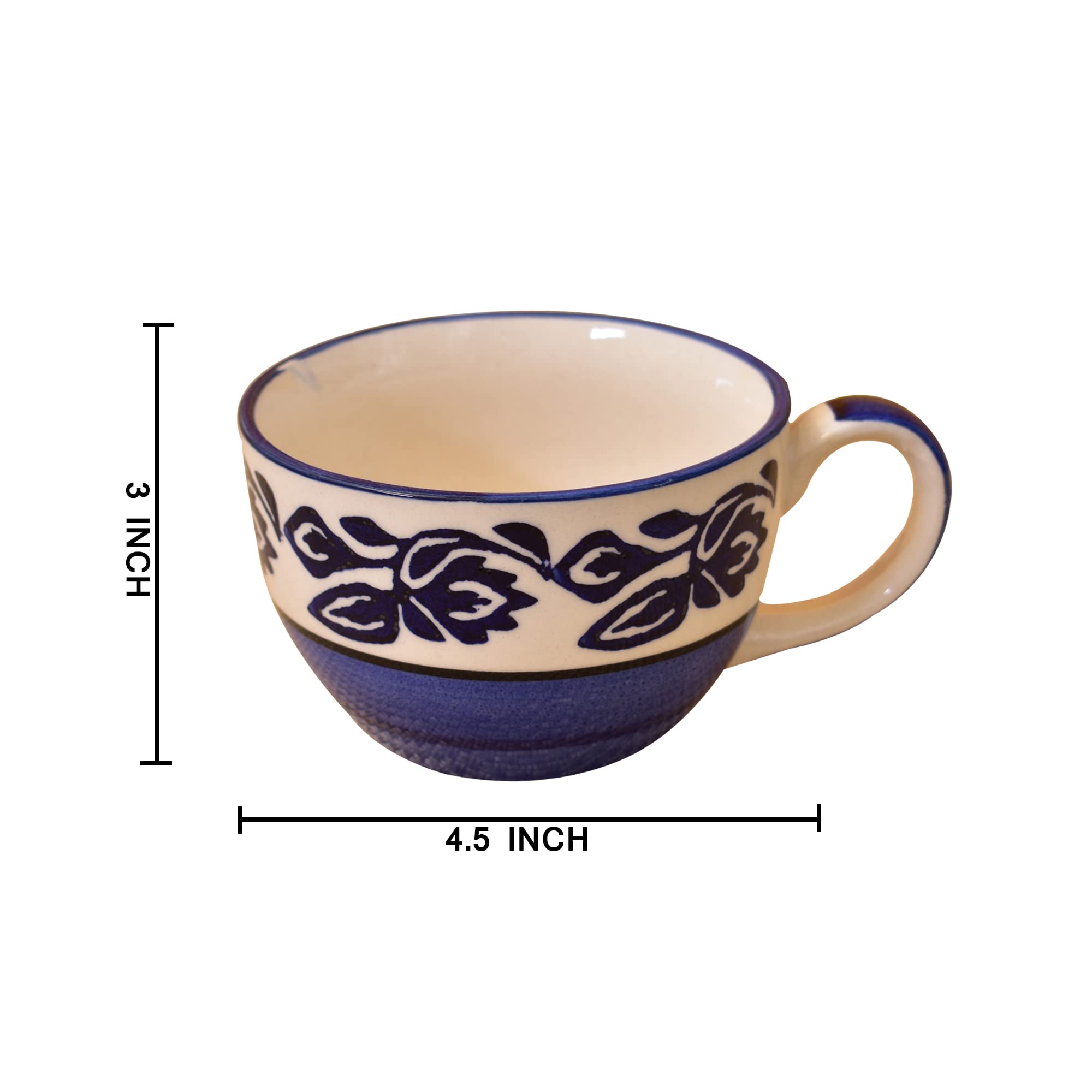 Kunhar Ceramic Soup Mug - Blue Vine, 2 Piece, 350 ML - Image 2