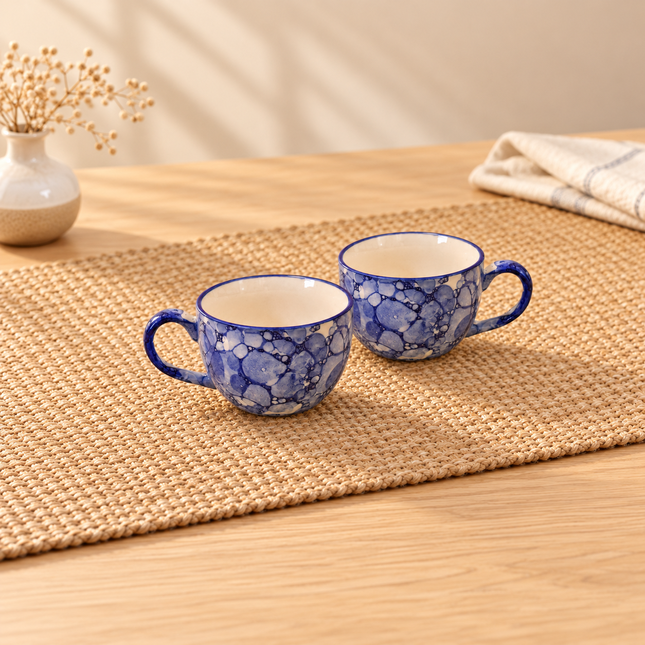 Kunhar Ceramic Soup Mug - Blue Luster, 2 Piece, 350 ML