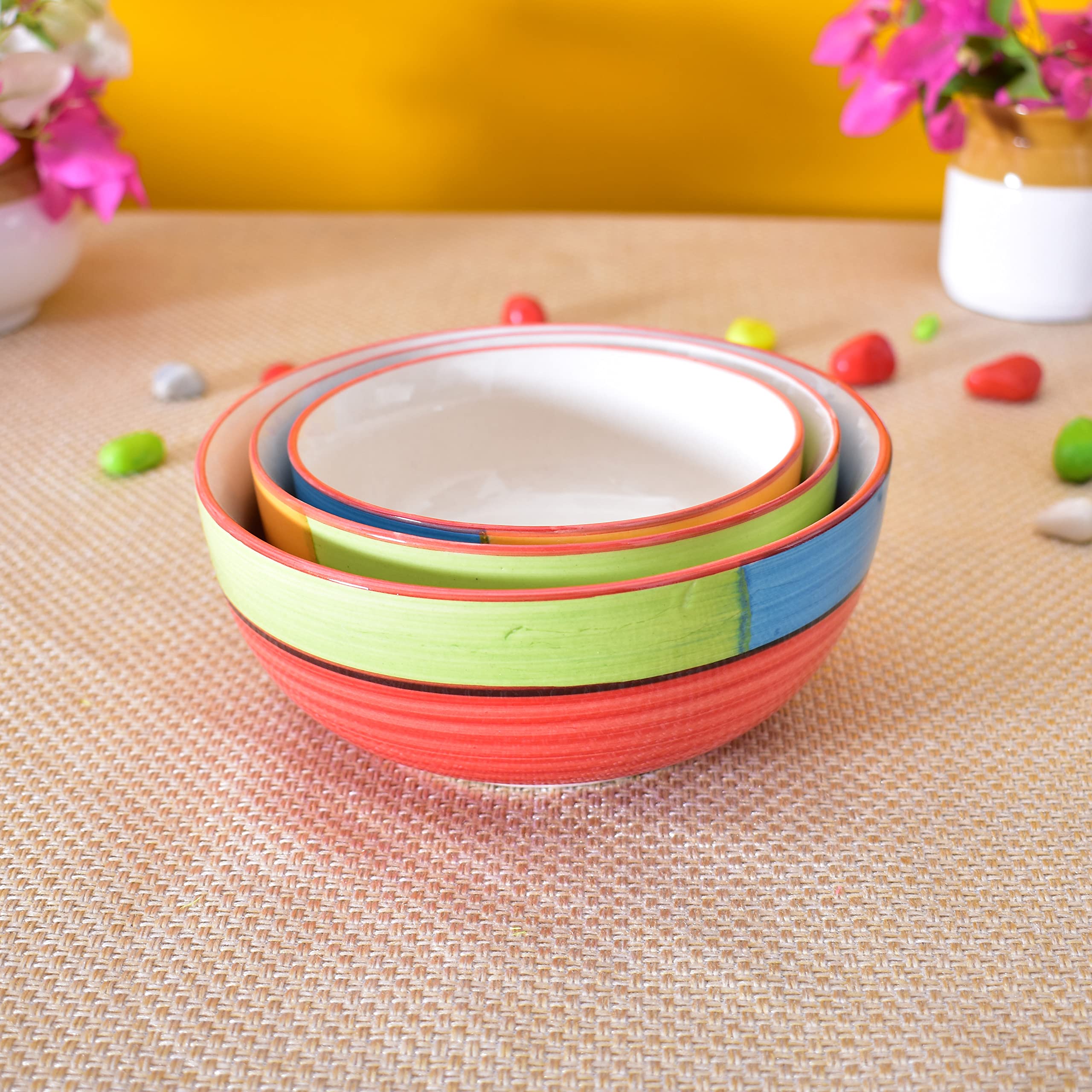 Kunhar Ceramic Mixing Bowls - 750 ML, 500 ML and 300 ML, 3 Pieces, Red - Image 4