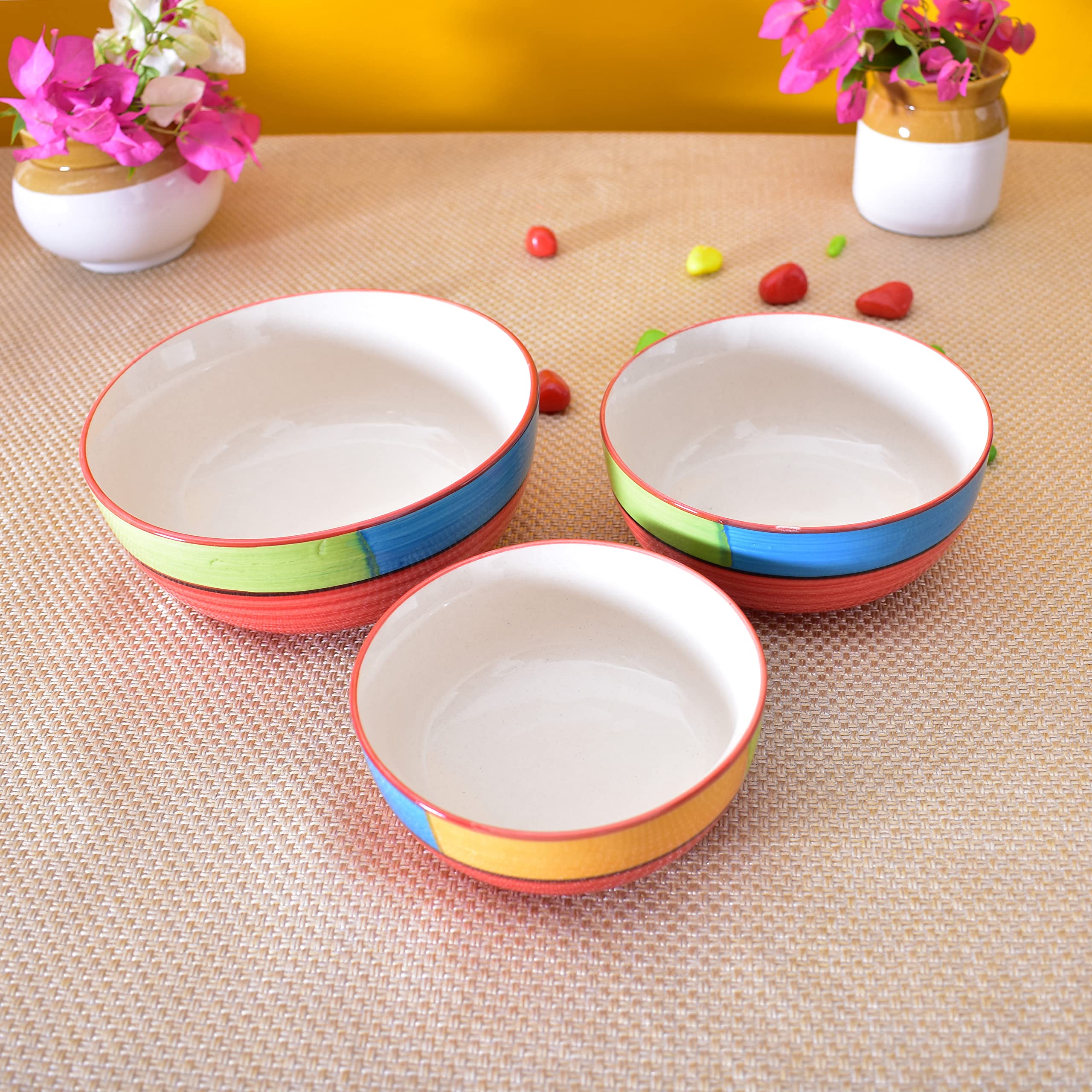 Kunhar Ceramic Mixing Bowls - 750 ML, 500 ML and 300 ML, 3 Pieces, Red - Image 5