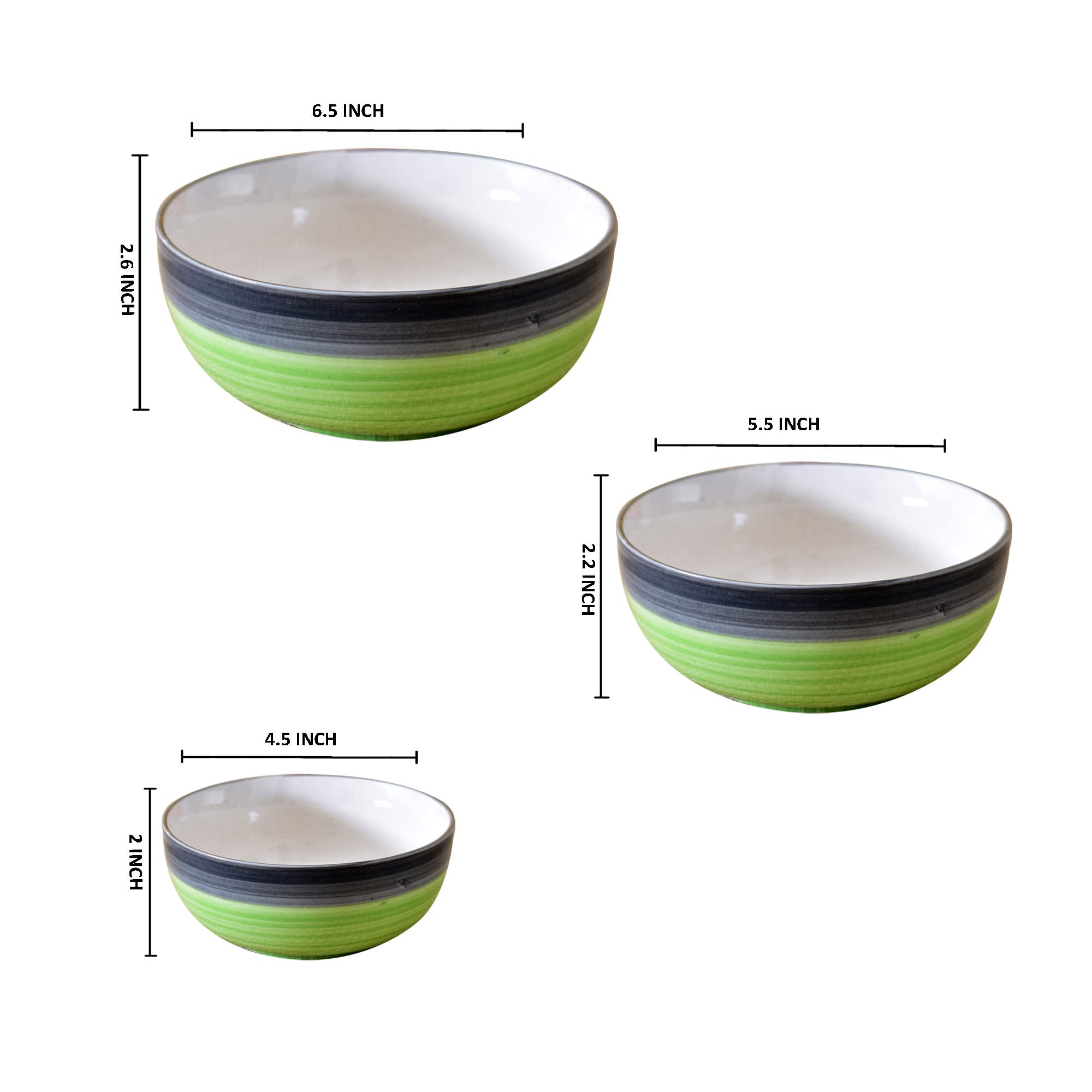 Kunhar Ceramic Mixing Bowls - 750 ML, 500 ML and 300 ML, 3 Pieces, Green Gray - Image 2