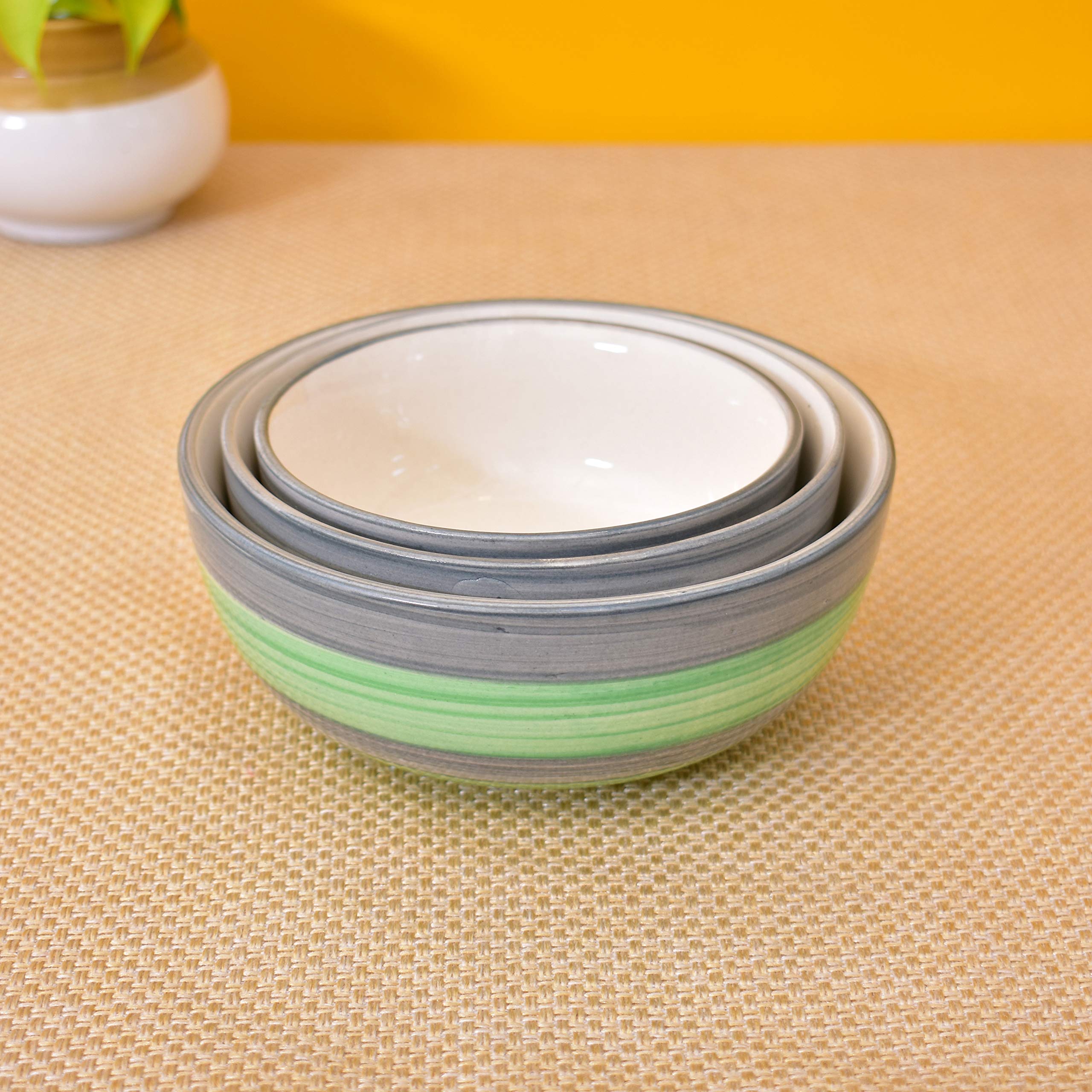 Kunhar Ceramic Mixing Bowls - 750 ML, 500 ML and 300 ML, 3 Pieces, Green Gray - Image 3
