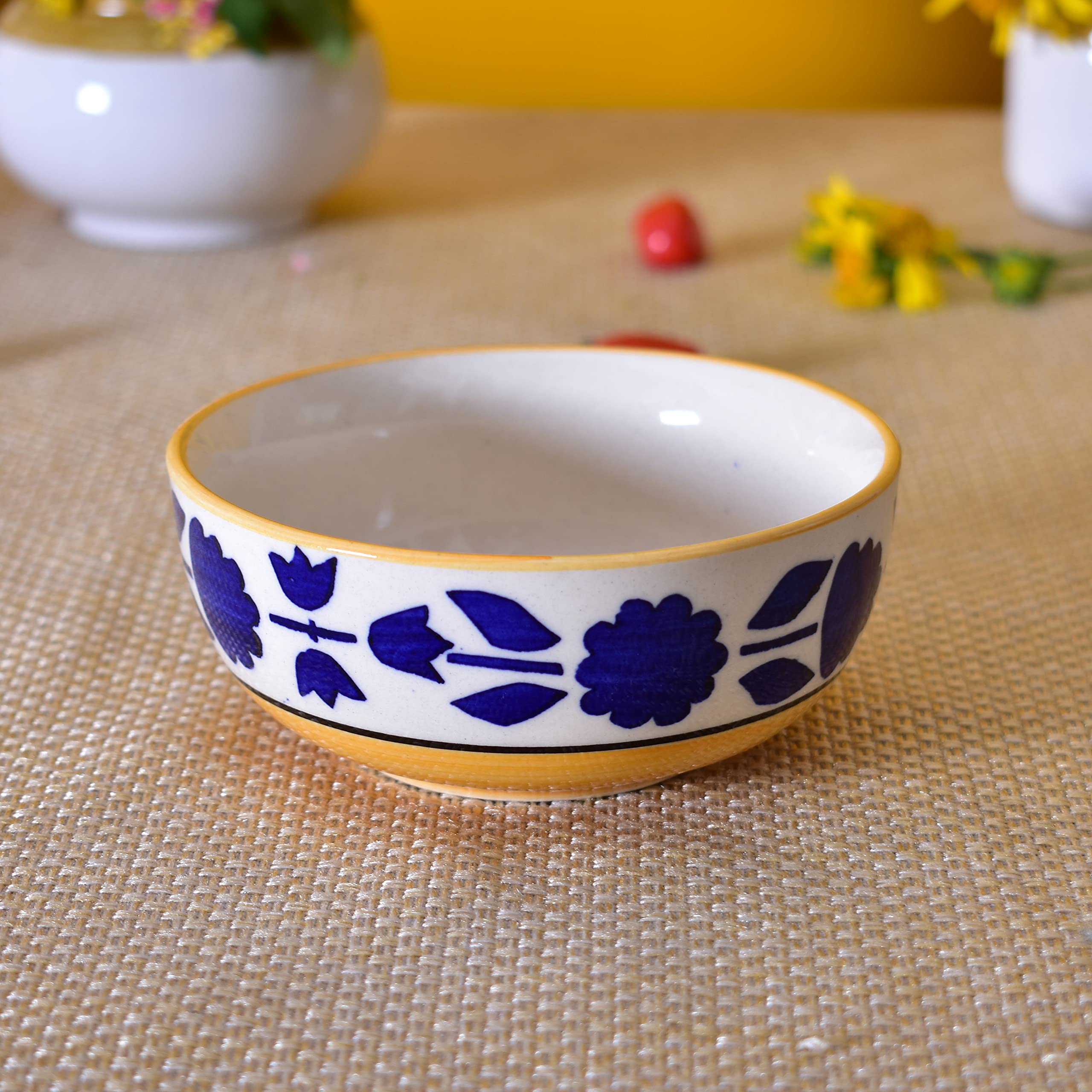 Kunhar Ceramic Mixing Bowls - 750 ML, 500 ML and 300 ML, 3 Pieces, Yellow Blue - Image 2