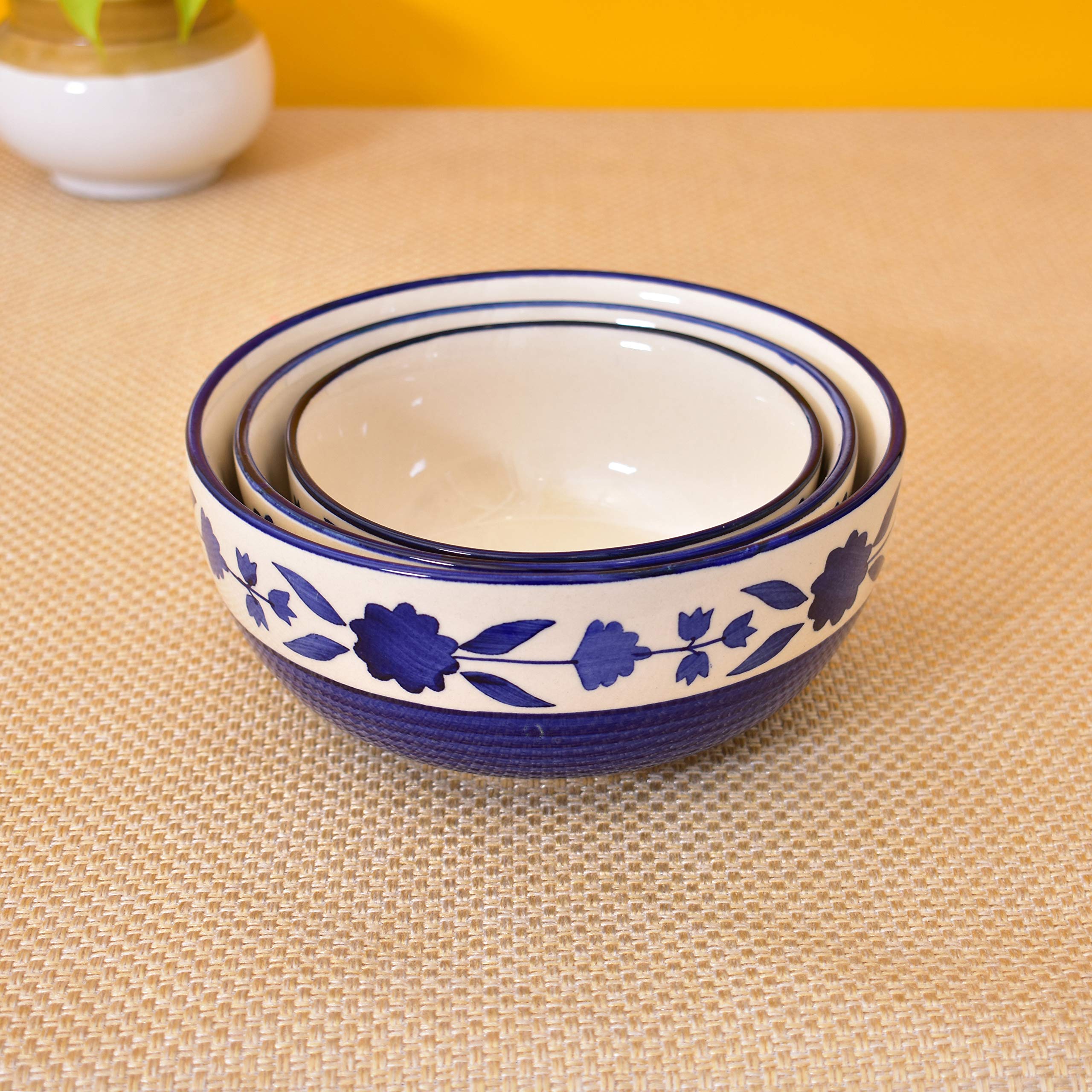Kunhar Ceramic Mixing Bowls - 750 ML, 500 ML and 300 ML, 3 Pieces, Blue - Image 3