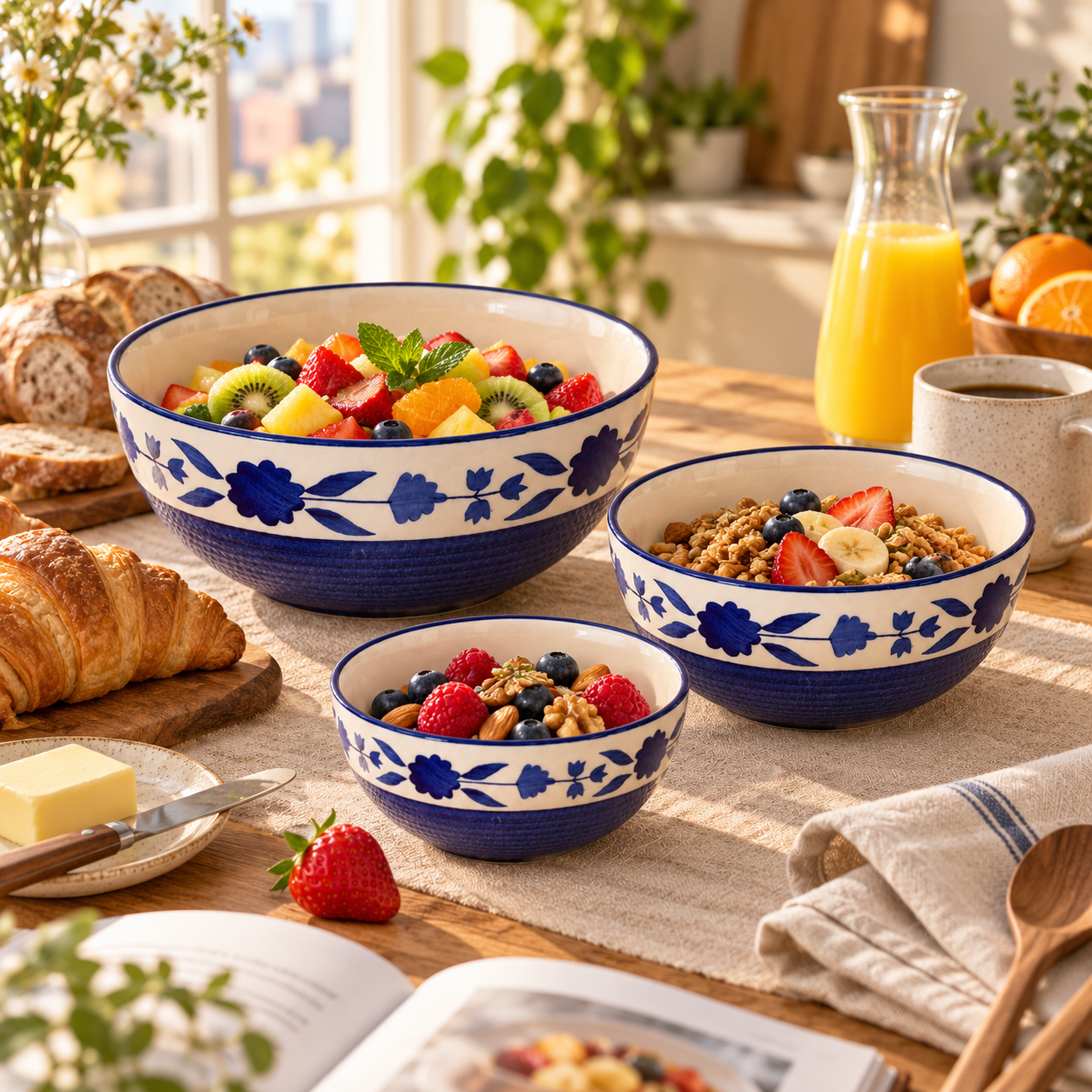 KunhaR Ceramic Mixing Bowl Set, 800 ml, 600 ml & 400 ml, Blue | Set of 3 Nesting Bowls for Mixing, Serving, Salad, Pasta, Snacks & Kitchen Prep - Image 5
