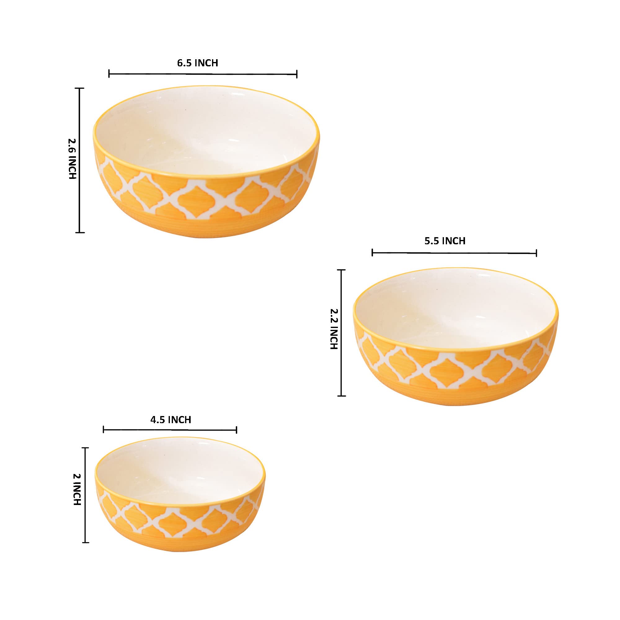 Kunhar Ceramic Mixing Bowls - 750 ML, 500 ML and 300 ML, 3 Pieces, Yellow - Image 2