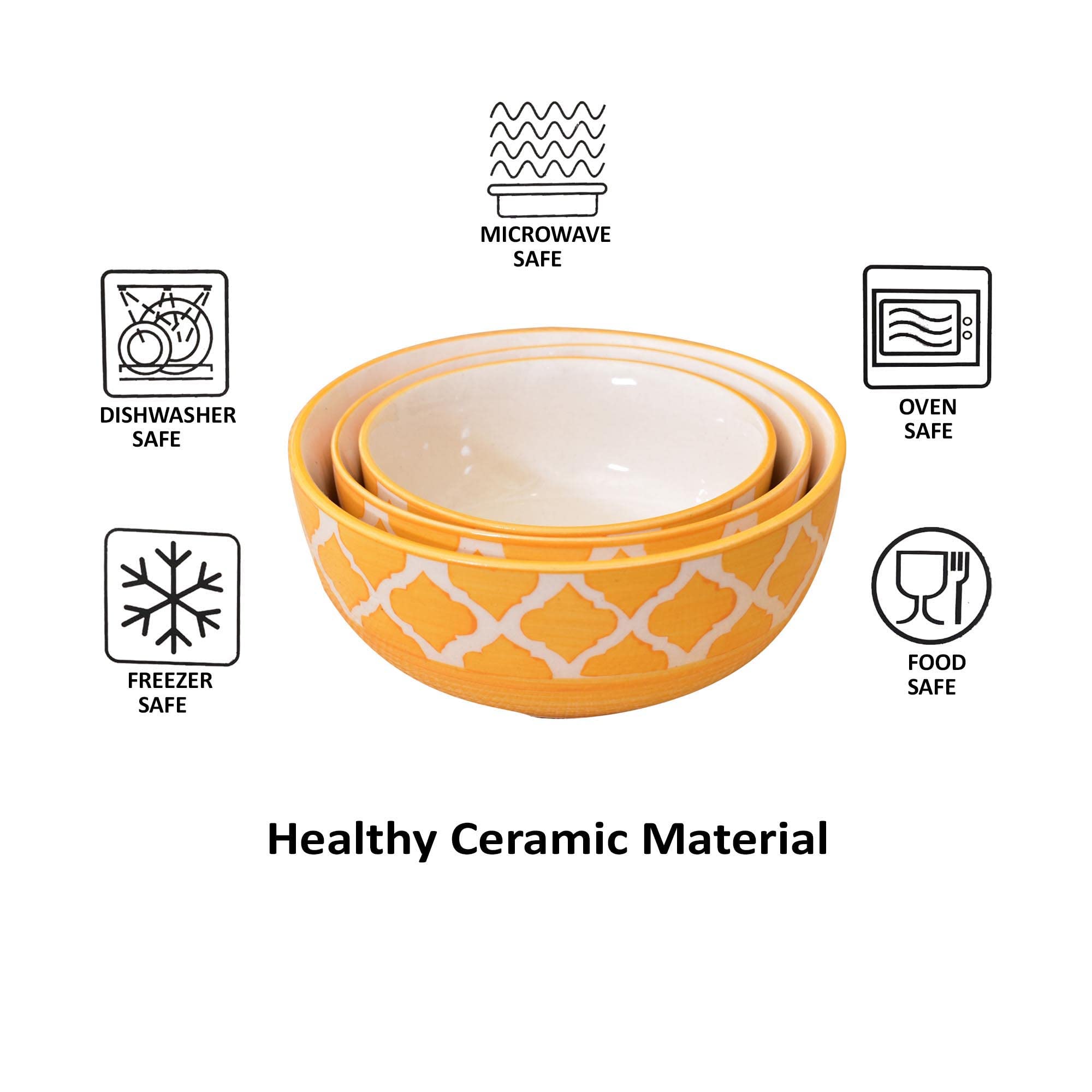 Kunhar Ceramic Mixing Bowls - 750 ML, 500 ML and 300 ML, 3 Pieces, Yellow - Image 4