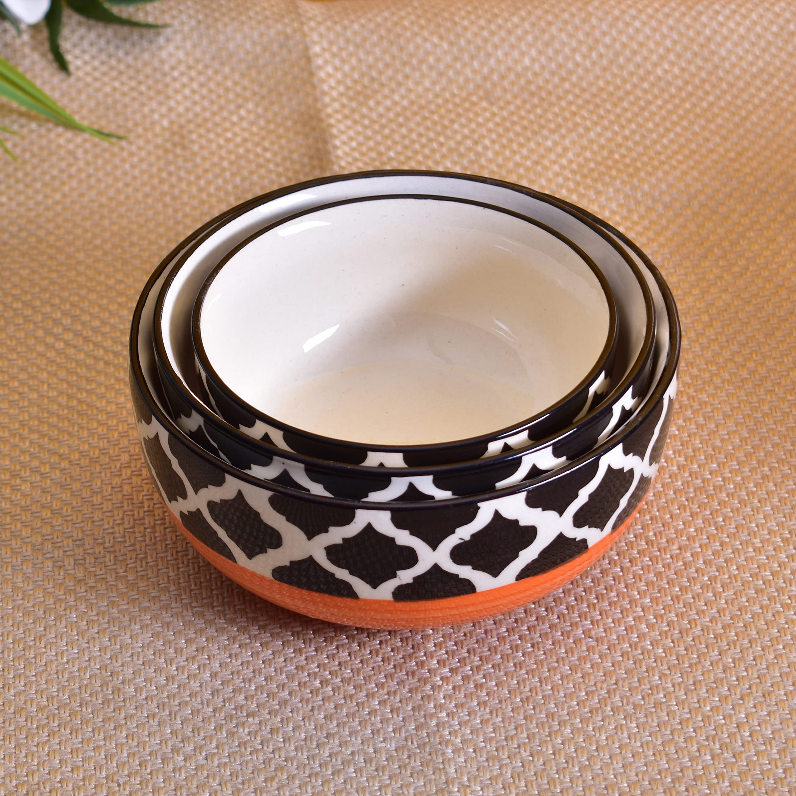 Kunhar Ceramic Mixing Bowls - 800 ML, 600 ML and 400 ML, 3 Pieces, Red Chidi - Image 3