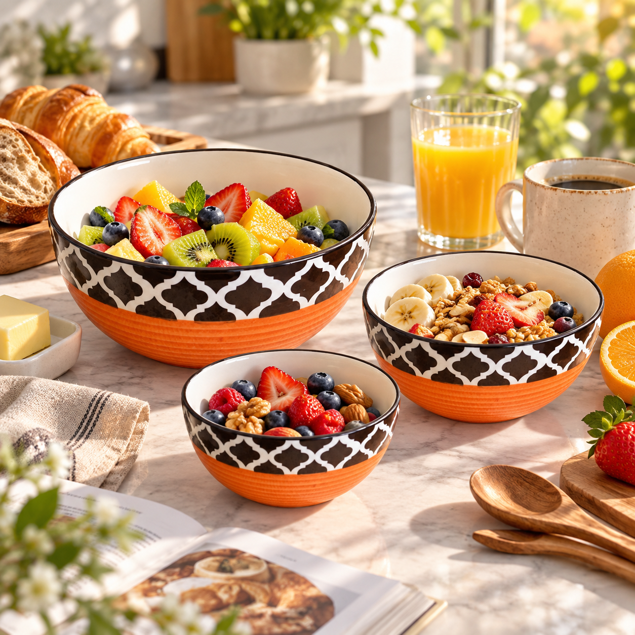 KunhaR Ceramic Mixing Bowl Set, 800 ml, 600 ml & 400 ml, Red Chidi | Set of 3 Nesting Bowls for Mixing, Serving, Salad, Pasta, Snacks & Kitchen Prep - Image 4