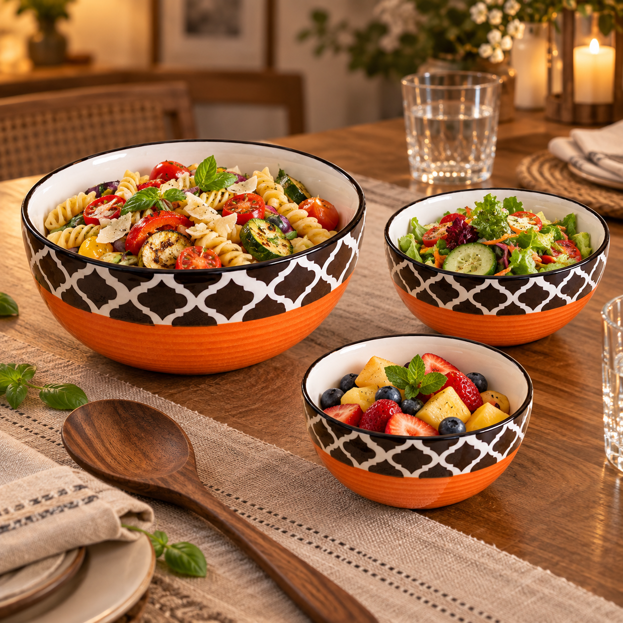 KunhaR Ceramic Mixing Bowl Set, 800 ml, 600 ml & 400 ml, Red Chidi | Set of 3 Nesting Bowls for Mixing, Serving, Salad, Pasta, Snacks & Kitchen Prep - Image 5