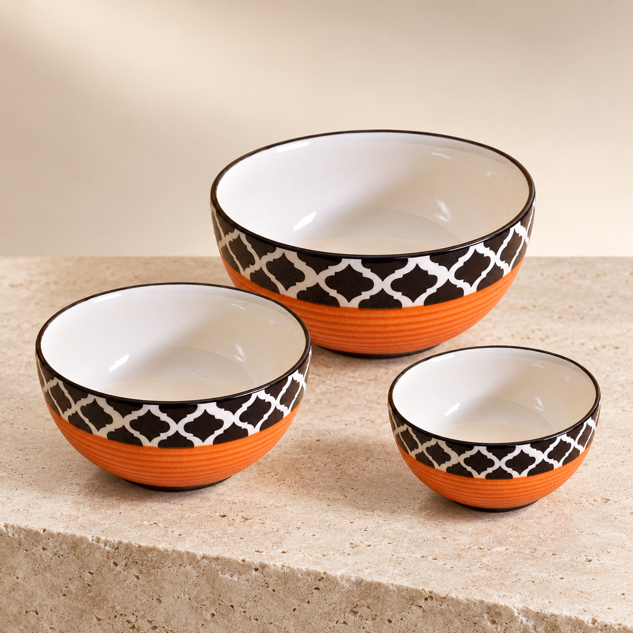 KunhaR Ceramic Mixing Bowl Set, 800 ml, 600 ml & 400 ml, Red Chidi | Set of 3 Nesting Bowls for Mixing, Serving, Salad, Pasta, Snacks & Kitchen Prep - Image 6