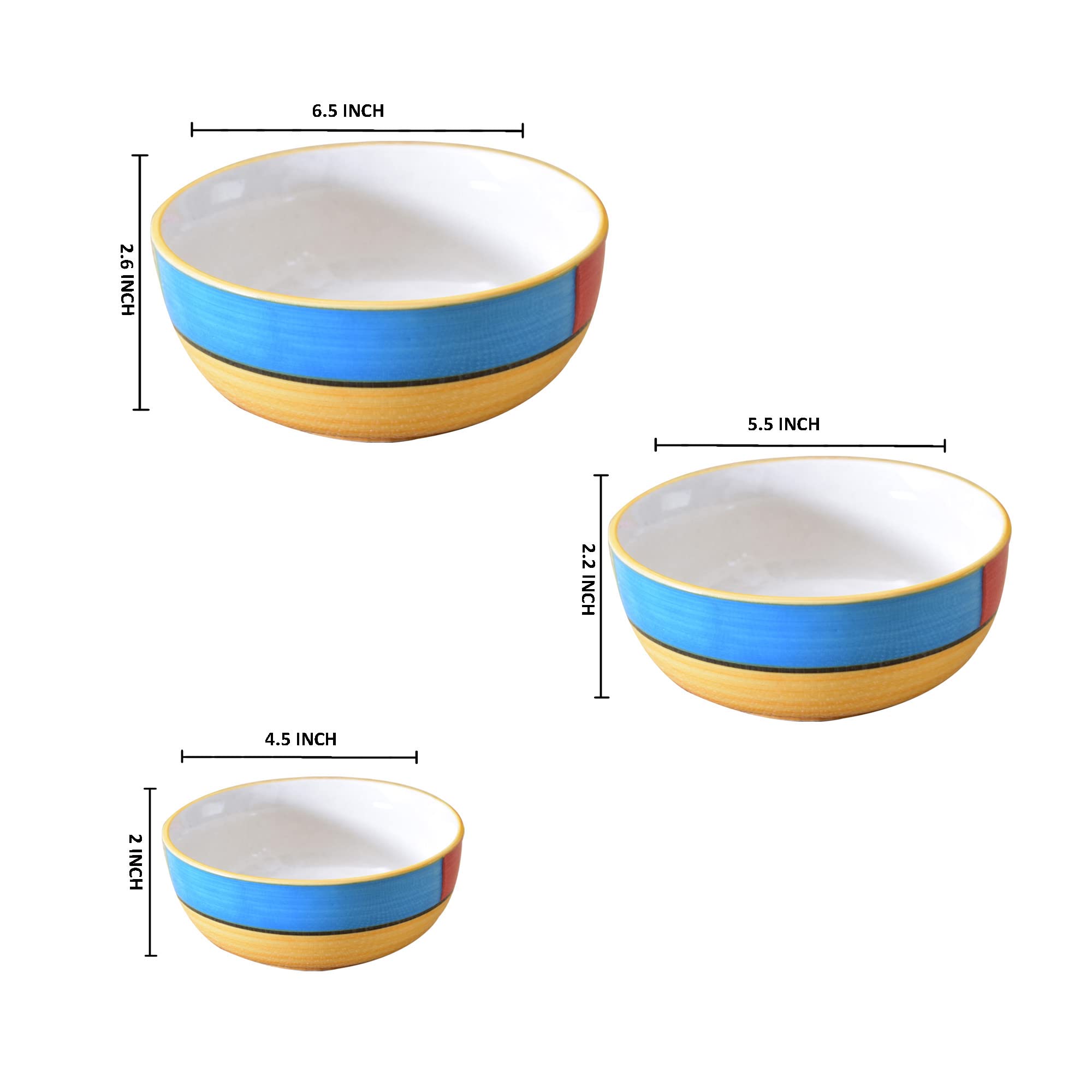 Kunhar Ceramic Mixing Bowls - 750 ML, 500 ML and 300 ML, 3 Pieces, Yellow - Image 2
