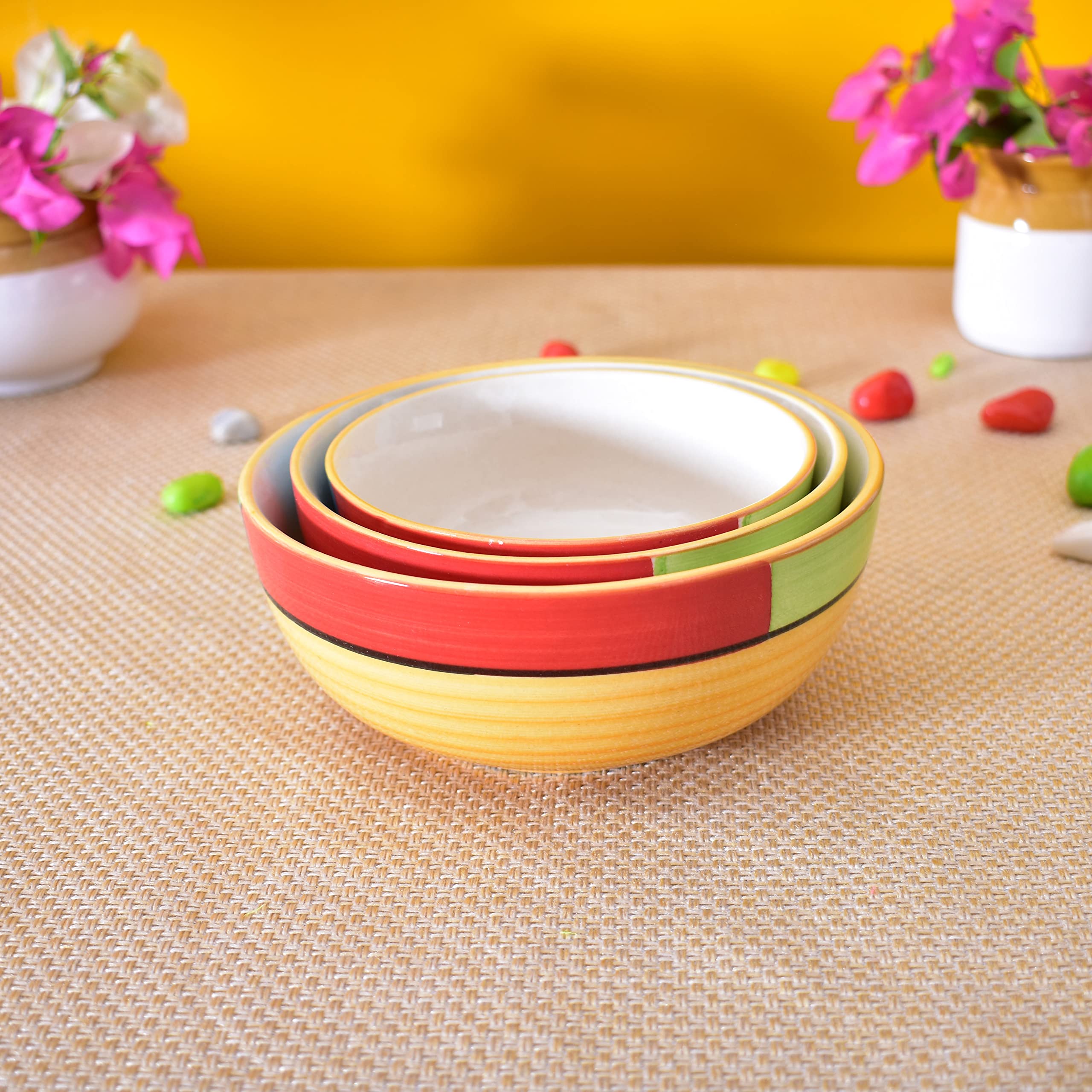 Kunhar Ceramic Mixing Bowls - 750 ML, 500 ML and 300 ML, 3 Pieces, Yellow - Image 3