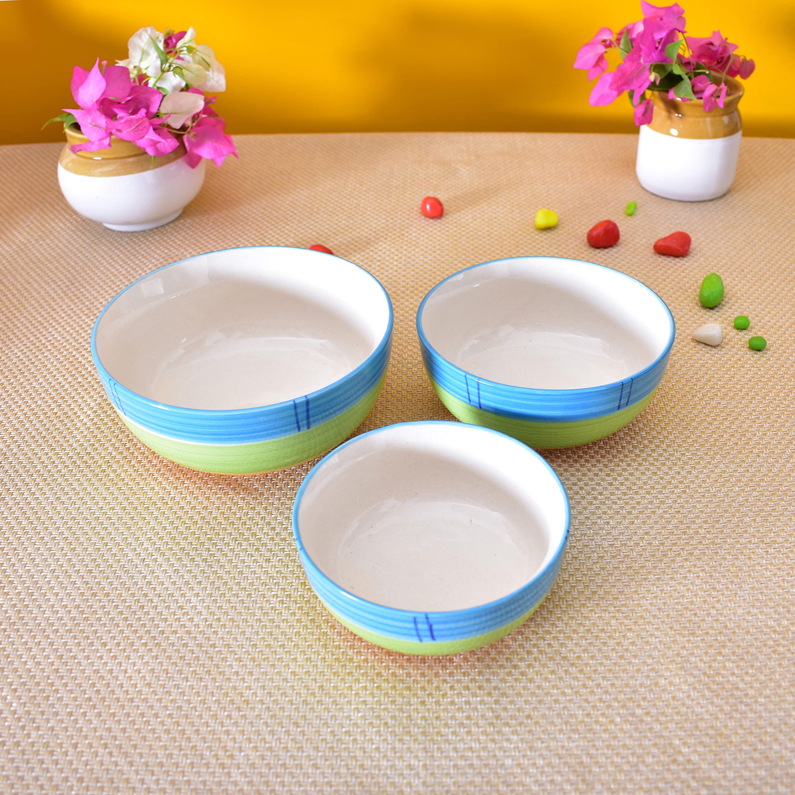 Kunhar Ceramic Mixing Bowls - 750 ML, 500 ML and 300 ML, 3 Pieces, Green - Image 4