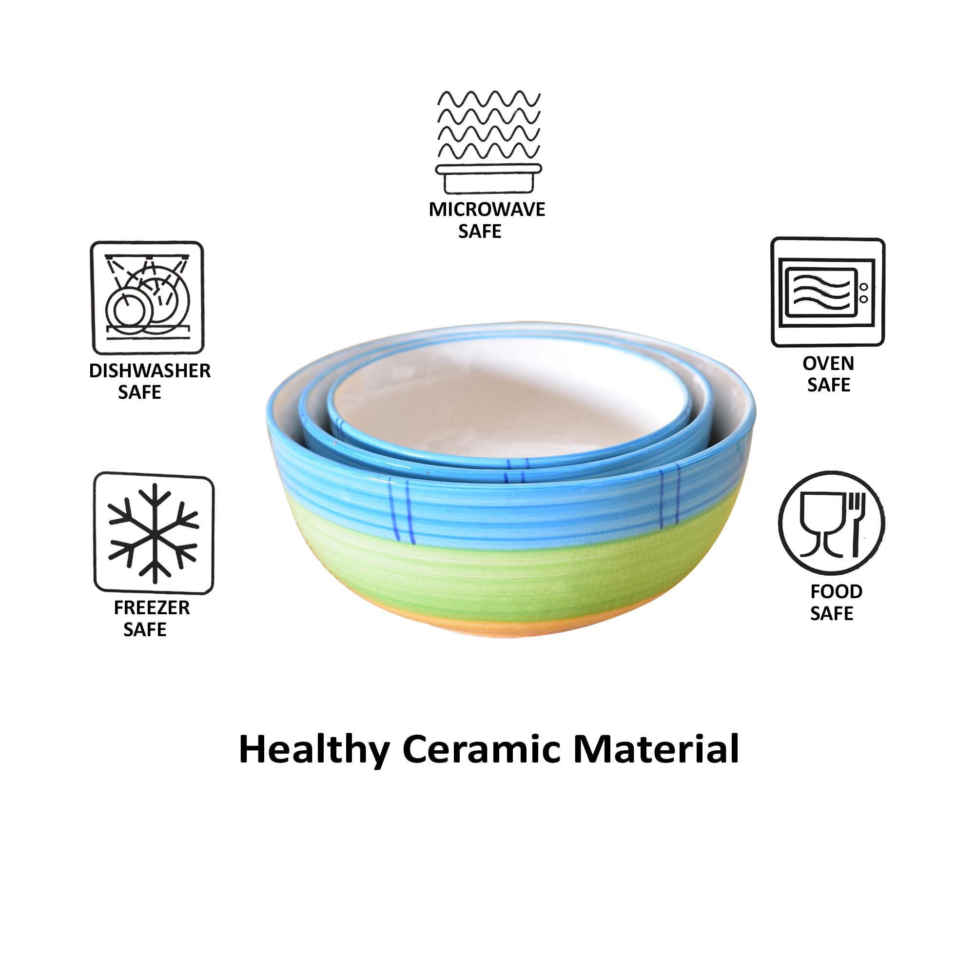 Kunhar Ceramic Mixing Bowls - 750 ML, 500 ML and 300 ML, 3 Pieces, Green - Image 5