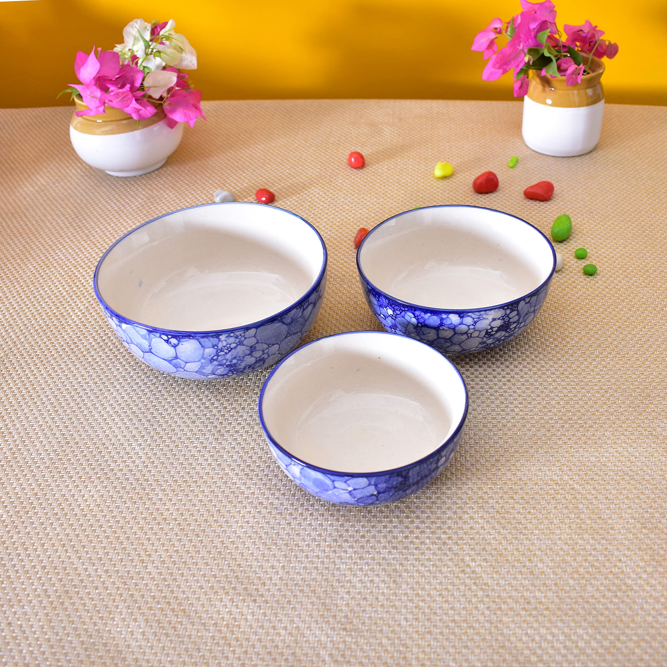 Kunhar Ceramic Mixing Bowls - 750 ML, 500 ML and 300 ML, 3 Pieces, Blue Luster - Image 3