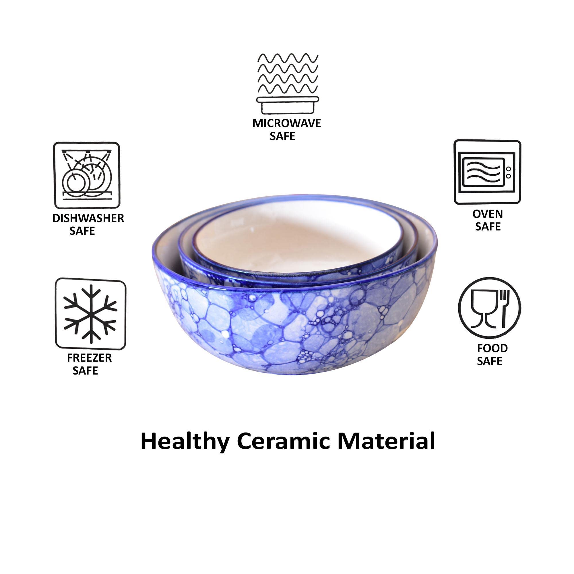 Kunhar Ceramic Mixing Bowls - 750 ML, 500 ML and 300 ML, 3 Pieces, Blue Luster - Image 5