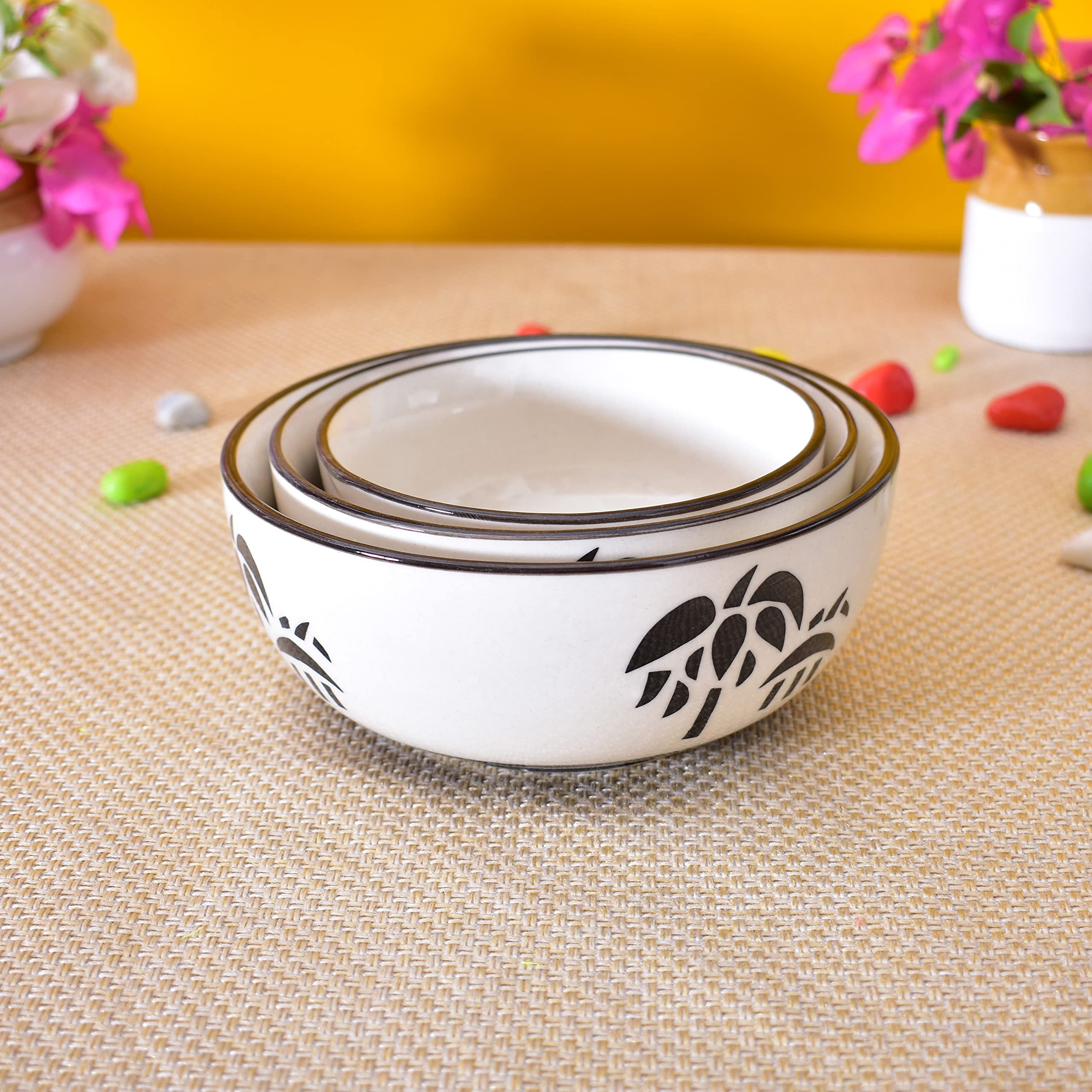 Kunhar Ceramic Mixing Bowls - 750 ML, 500 ML and 300 ML, 3 Pieces, White - Image 3