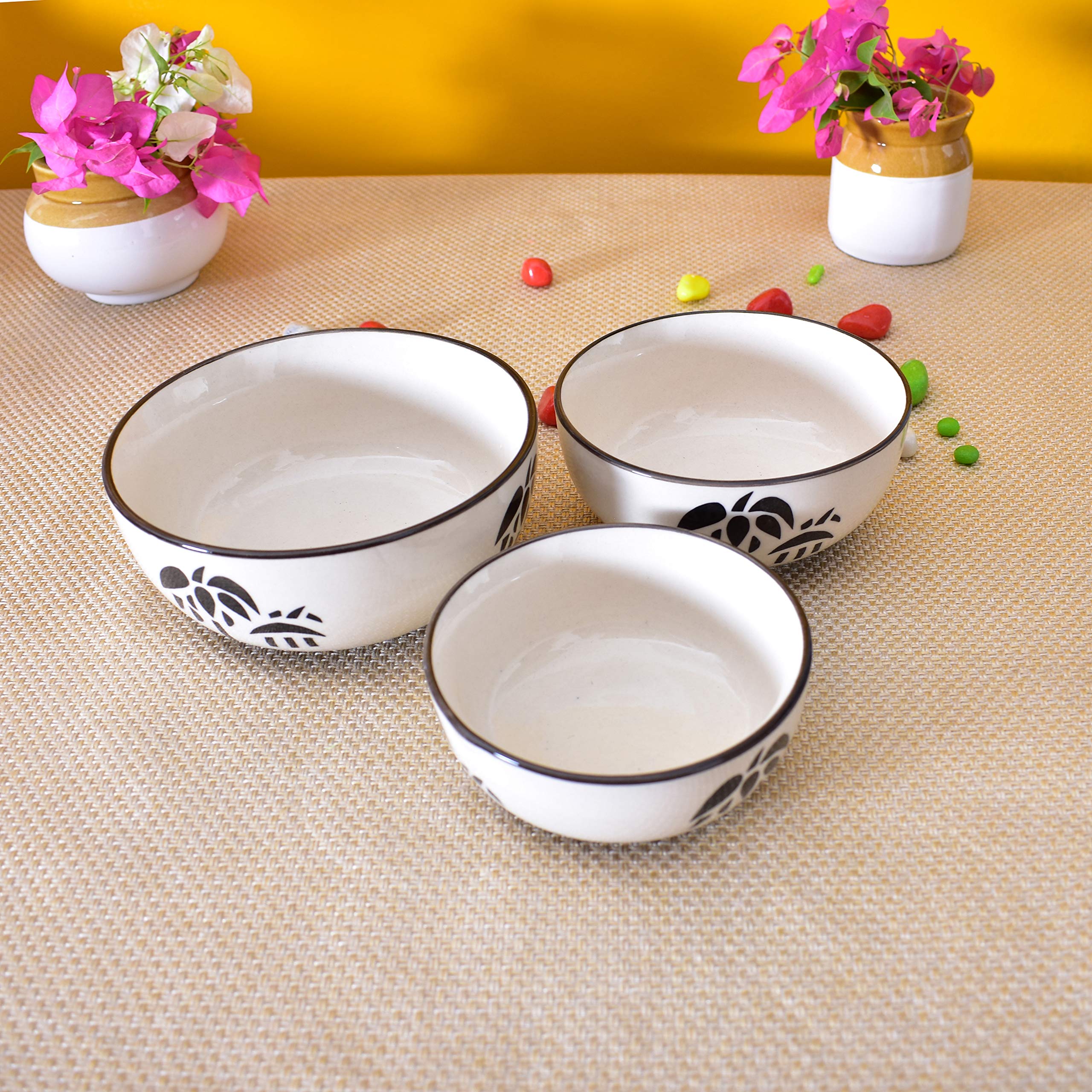 Kunhar Ceramic Mixing Bowls - 750 ML, 500 ML and 300 ML, 3 Pieces, White - Image 4