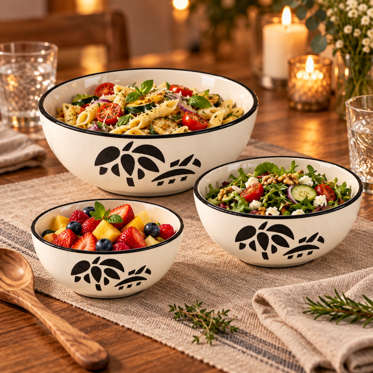 KunhaR Ceramic Mixing Bowl Set, 800 ml, 600 ml & 400 ml, White | Set of 3 Nesting Bowls for Mixing, Serving, Salad, Pasta, Snacks & Kitchen Prep - Image 3