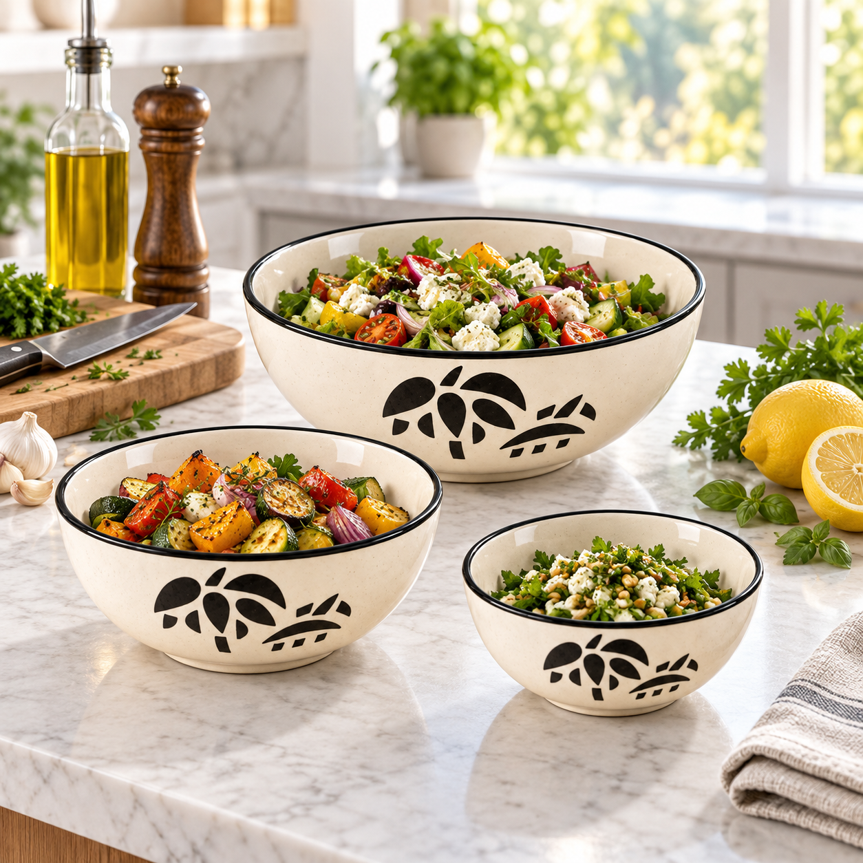 KunhaR Ceramic Mixing Bowl Set, 800 ml, 600 ml & 400 ml, White | Set of 3 Nesting Bowls for Mixing, Serving, Salad, Pasta, Snacks & Kitchen Prep - Image 4