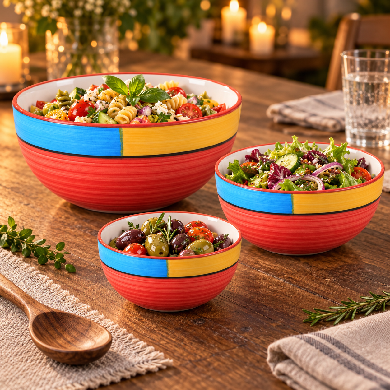 KunhaR Ceramic Mixing Bowl Set, 1500 ml, 800 ml & 600 ml, Red | Set of 3 Nesting Bowls for Mixing, Serving, Salad, Pasta, Snacks & Kitchen Prep - Image 3