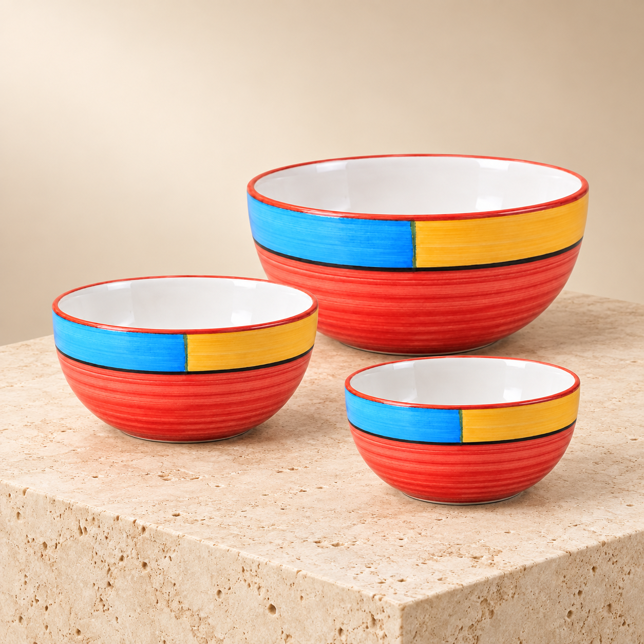 KunhaR Ceramic Mixing Bowl Set, 1500 ml, 800 ml & 600 ml, Red | Set of 3 Nesting Bowls for Mixing, Serving, Salad, Pasta, Snacks & Kitchen Prep - Image 6