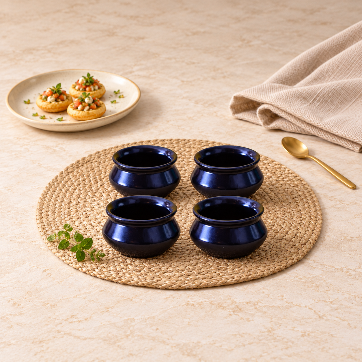 Kunhar Ceramic Sauce Holder - 90 ML, 4 Pieces, Black Matt