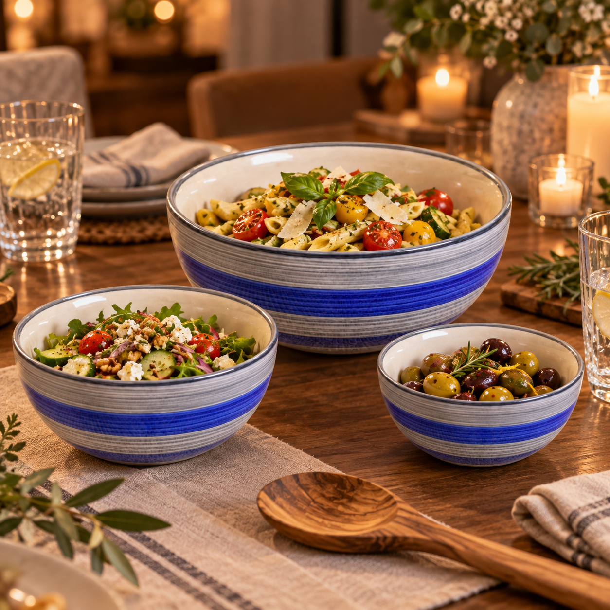 KunhaR Ceramic Mixing Bowl Set, 1500 ml, 800 ml & 600 ml, Monsoon | Set of 3 Nesting Bowls for Mixing, Serving, Salad, Pasta, Snacks & Kitchen Prep - Image 3