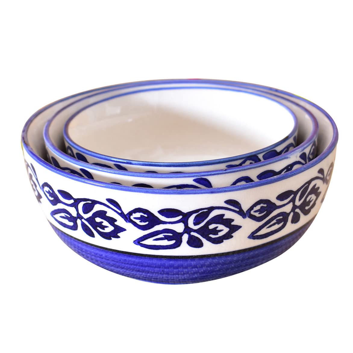 Kunhar Ceramic Mixing Bowls - 1500 ML, 800 ML and 600 ML, 3 Pieces, Blue