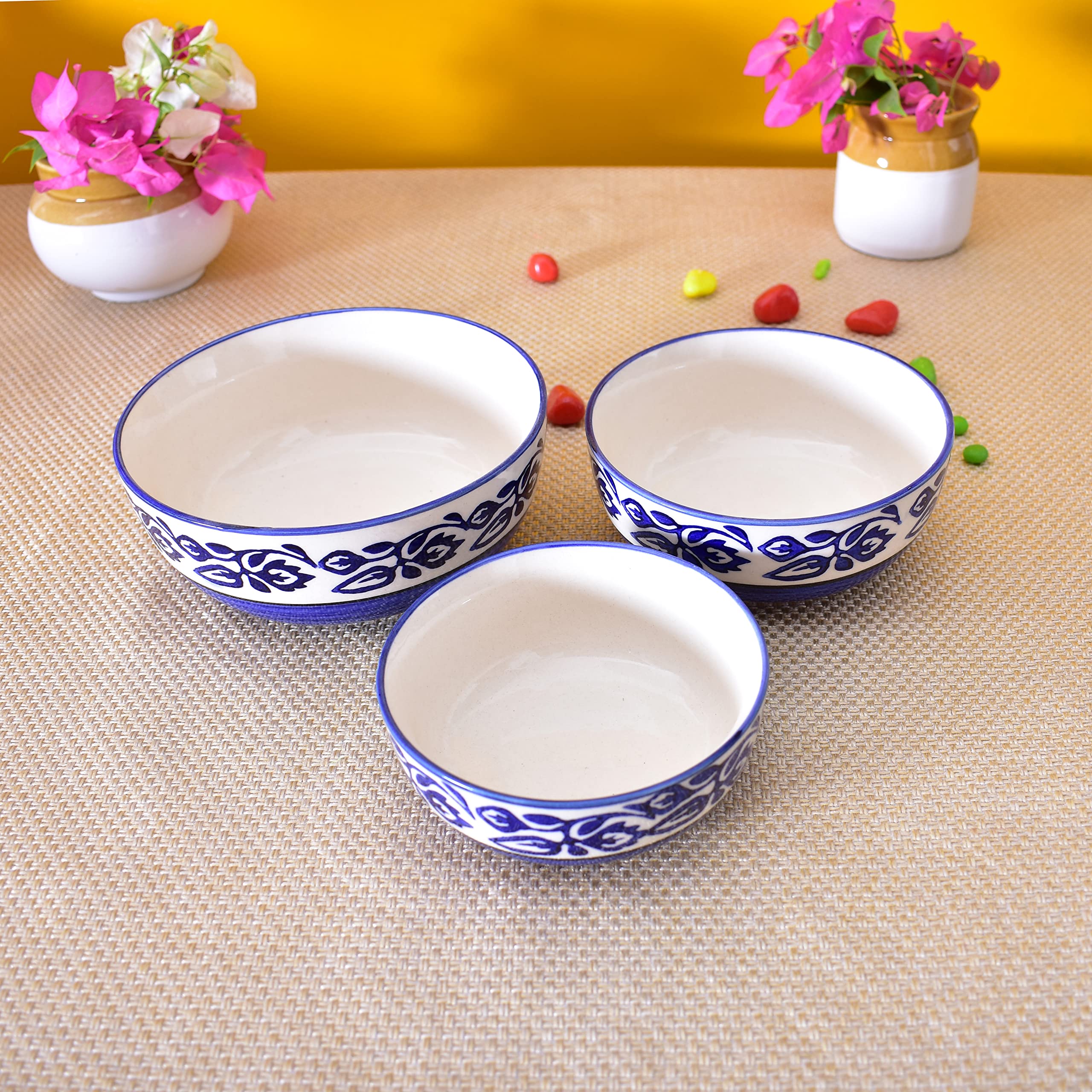 Kunhar Ceramic Mixing Bowls - 1500 ML, 800 ML and 600 ML, 3 Pieces, Blue - Image 4