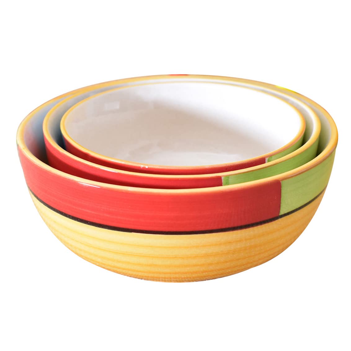 Kunhar Ceramic Mixing Bowls - 1500 ML, 800 ML and 600 ML, 3 Pieces, Yellow
