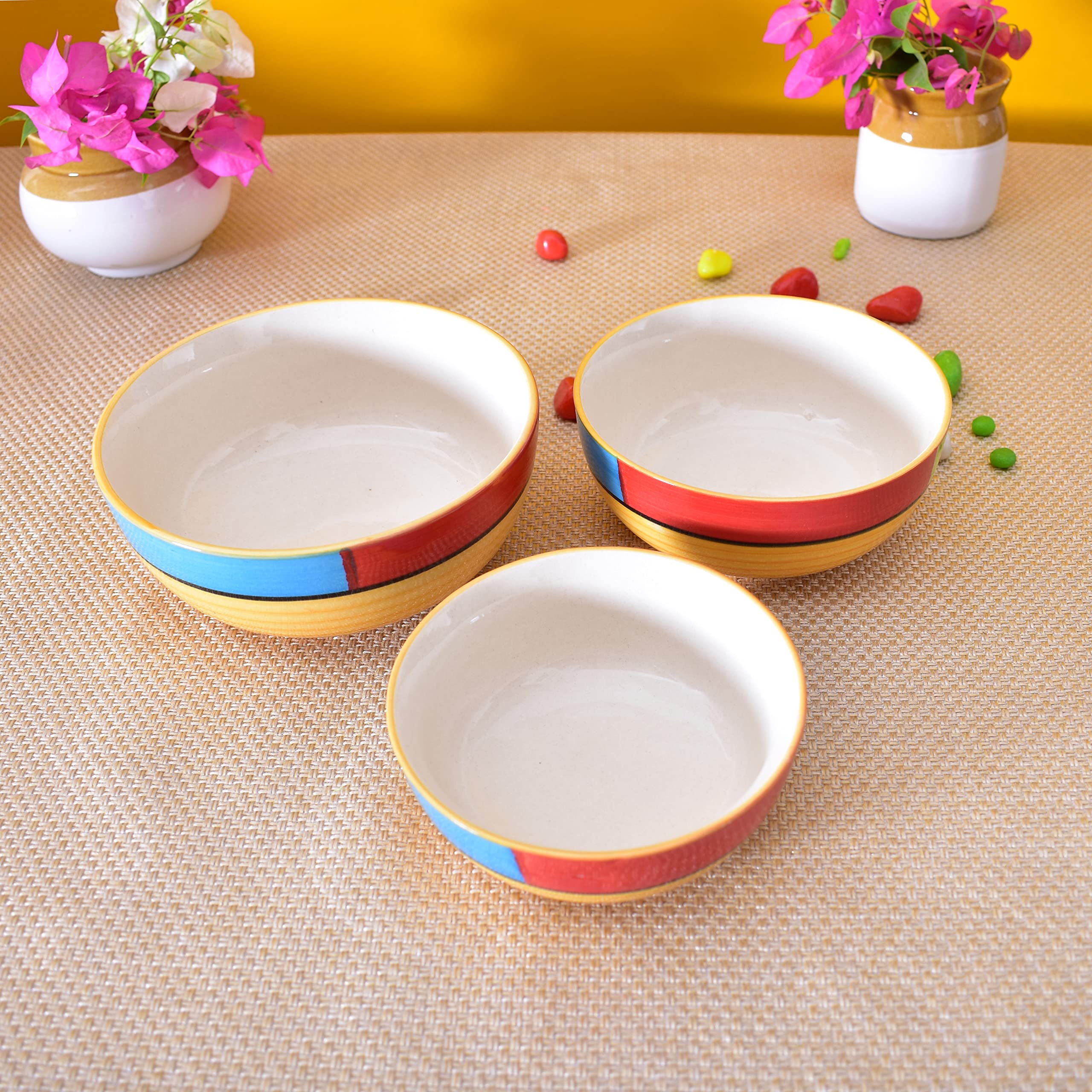 Kunhar Ceramic Mixing Bowls - 1500 ML, 800 ML and 600 ML, 3 Pieces, Yellow - Image 4