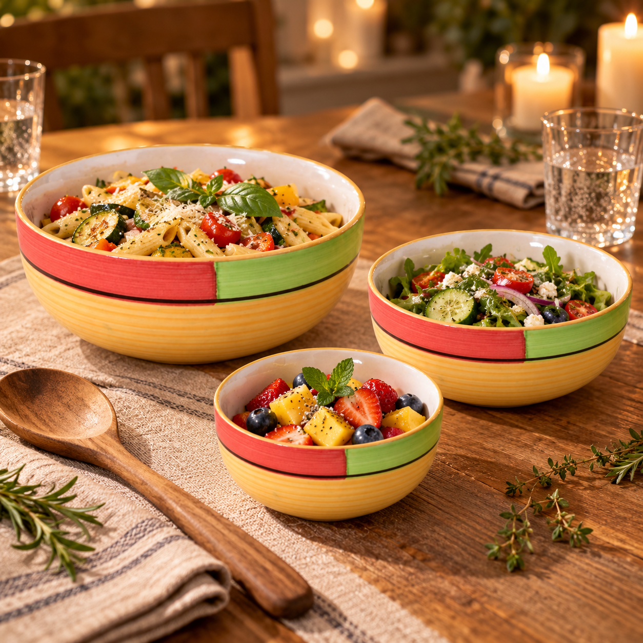 KunhaR Ceramic Mixing Bowl Set, 1500 ml, 800 ml & 600 ml, Yellow | Set of 3 Nesting Bowls for Mixing, Serving, Salad, Pasta, Snacks & Kitchen Prep - Image 4