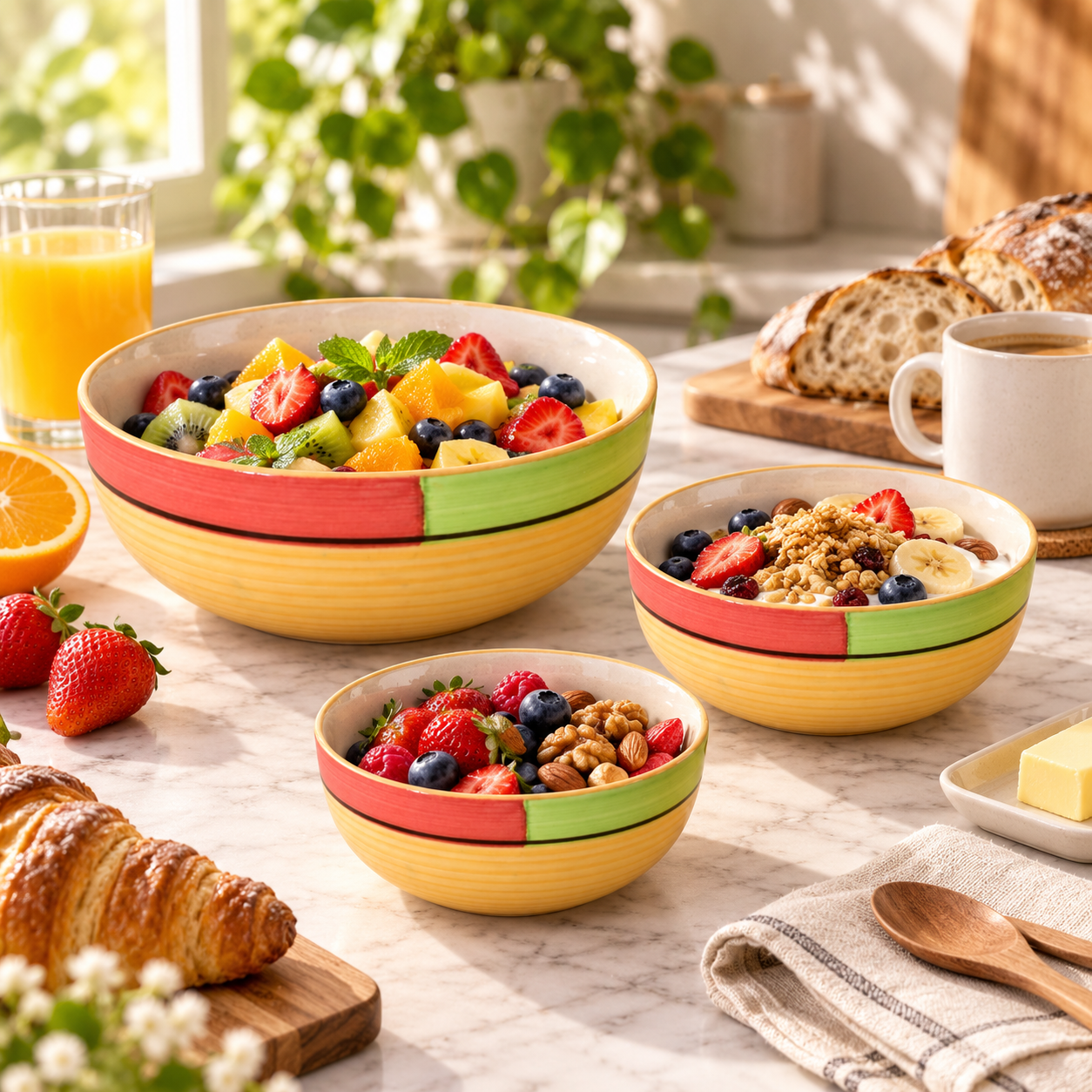 KunhaR Ceramic Mixing Bowl Set, 1500 ml, 800 ml & 600 ml, Yellow | Set of 3 Nesting Bowls for Mixing, Serving, Salad, Pasta, Snacks & Kitchen Prep - Image 5