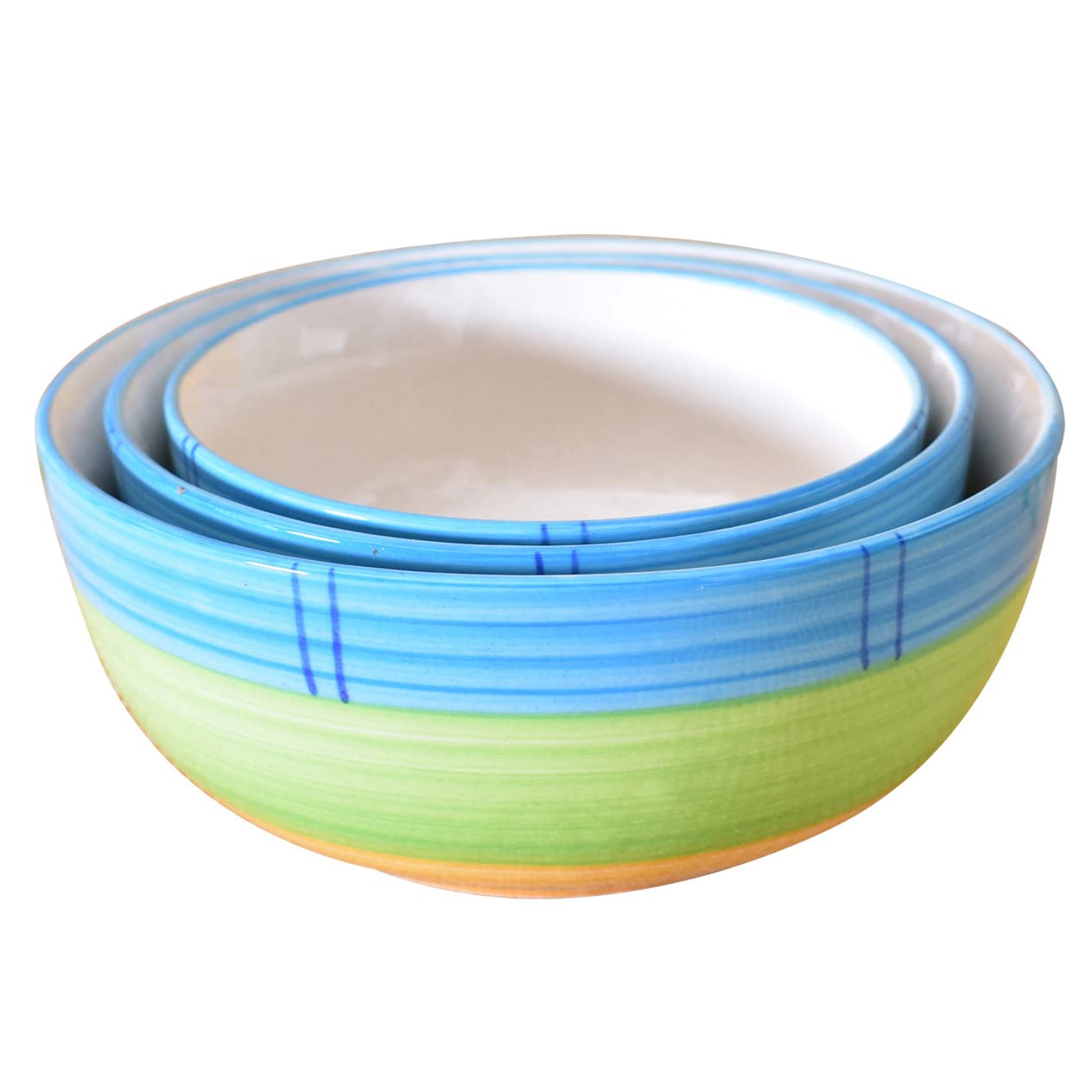 Kunhar Ceramic Mixing Bowls - 1500 ML, 800 ML and 600 ML, 3 Pieces, Green
