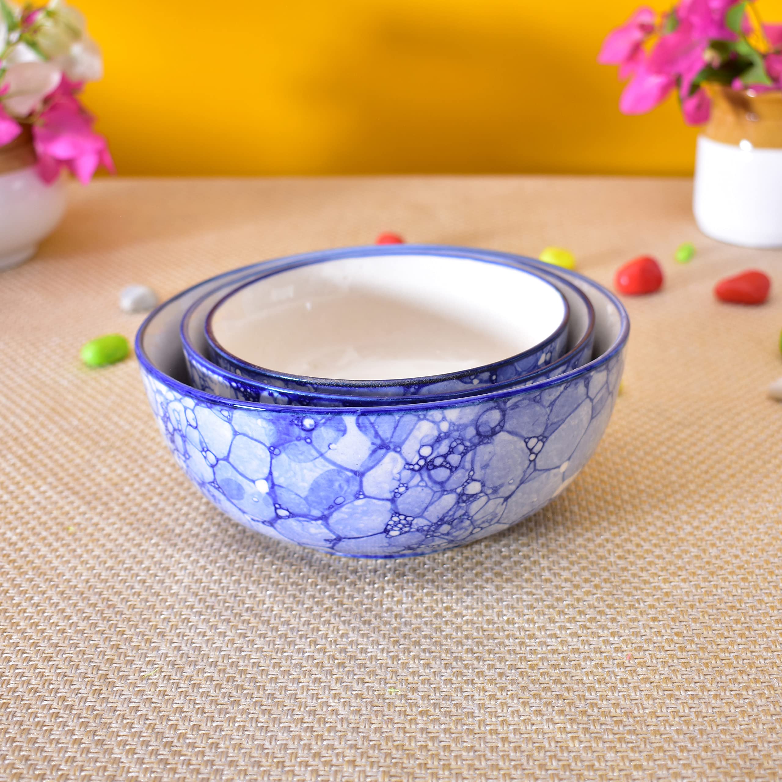 Kunhar Ceramic Mixing Bowls - 1500 ML, 800 ML and 600 ML, 3 Pieces, Blue Luster - Image 3