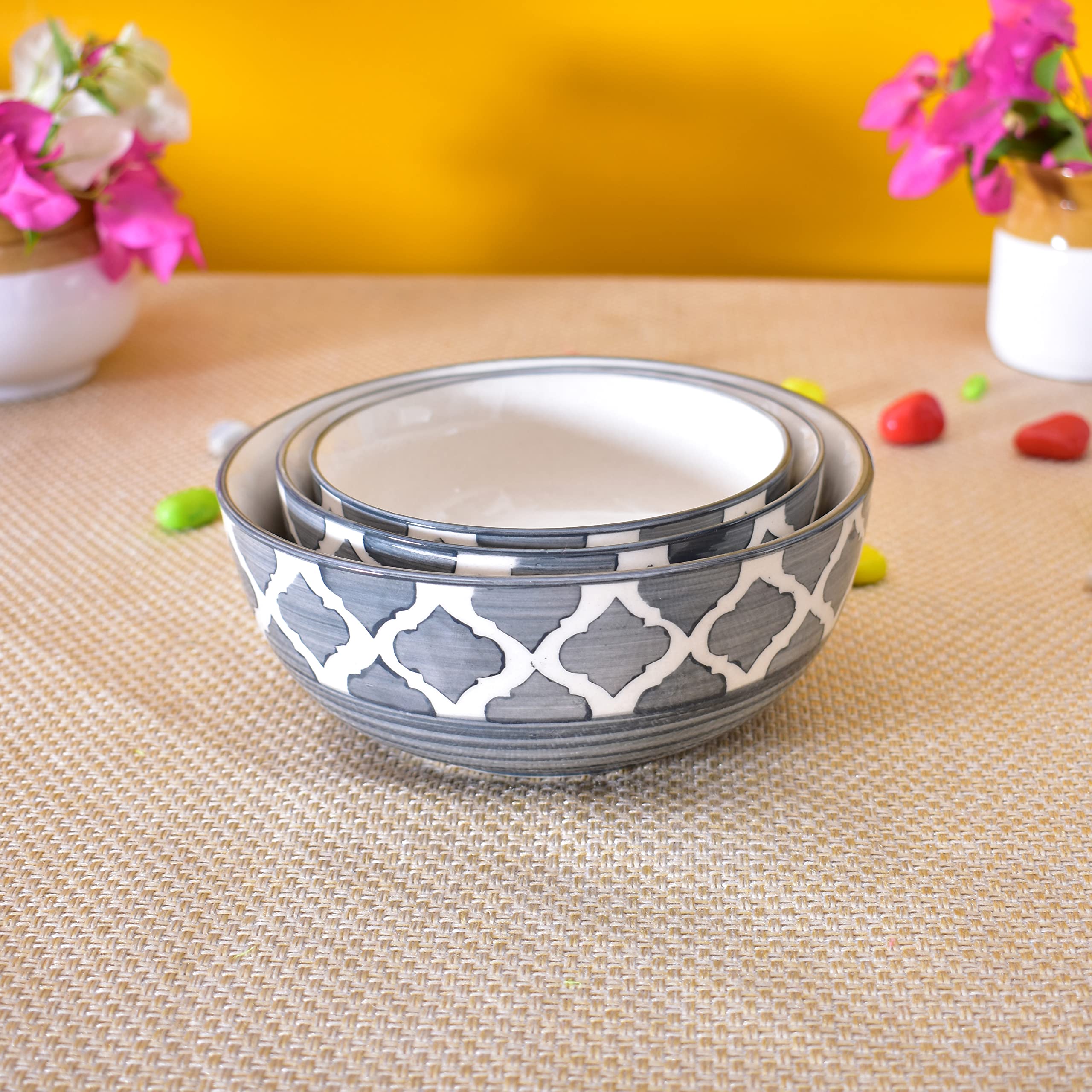 Kunhar Ceramic Mixing Bowls - 1500 ML, 800 ML and 600 ML, 3 Pieces, Grey - Image 3