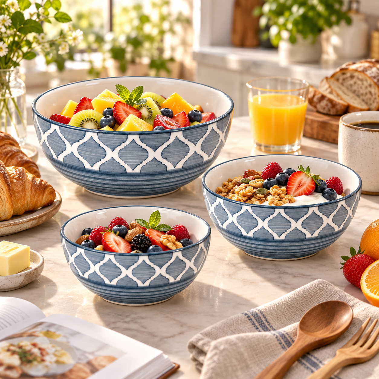 KunhaR Ceramic Mixing Bowl Set, 1500 ml, 800 ml & 600 ml, Grey | Set of 3 Nesting Bowls for Mixing, Serving, Salad, Pasta, Snacks & Kitchen Prep - Image 5