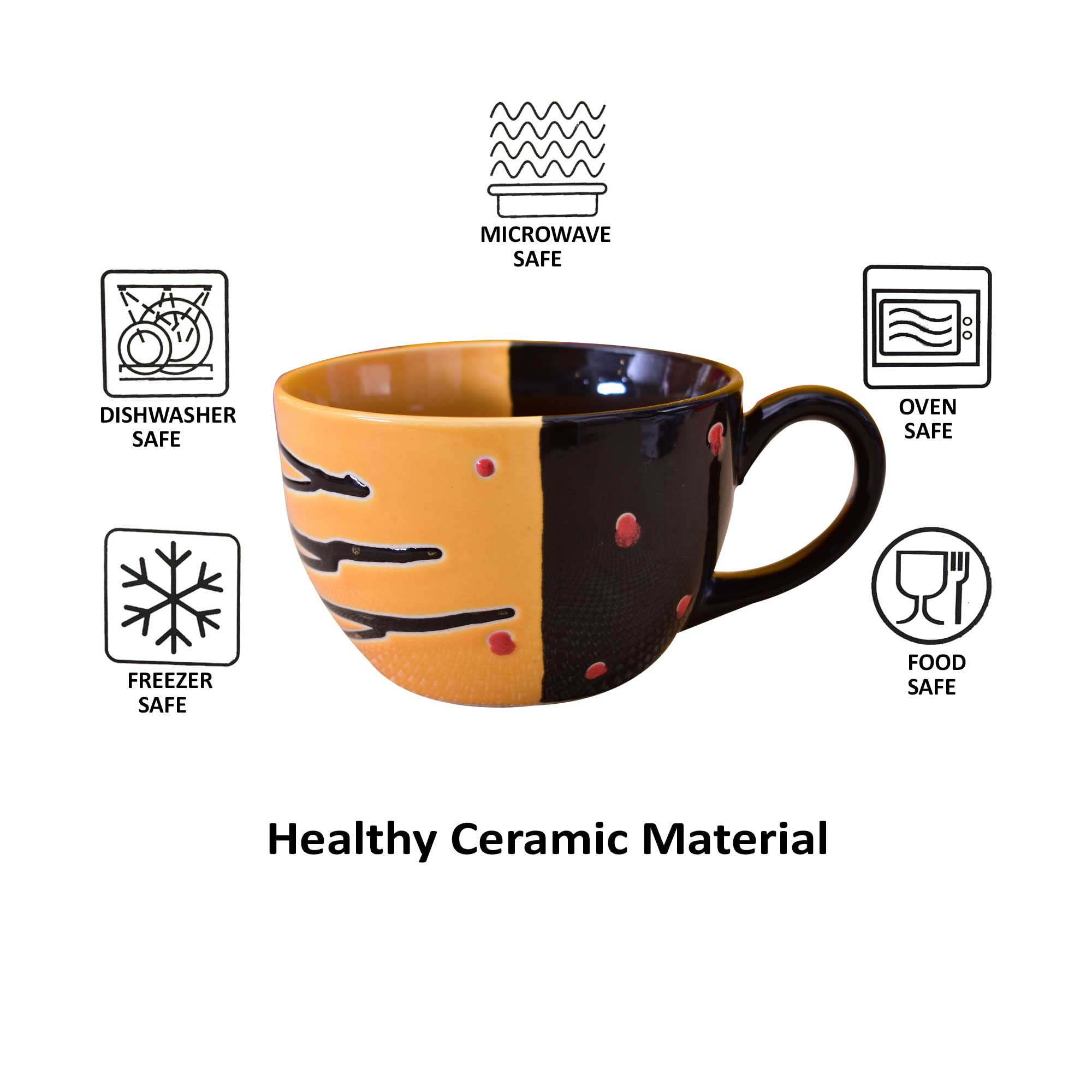 Kunhar Ceramic Soup Mug - Tiger Eye Black, 4 Piece, 350 ML - Image 6