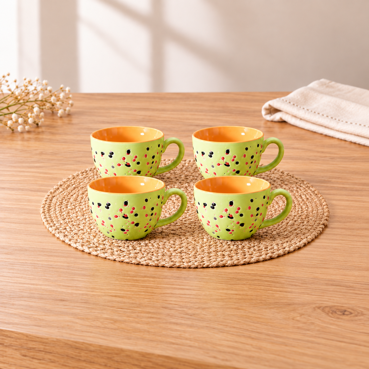 Kunhar Ceramic Soup Mug - Wild Willow, 4 Piece, 350 ML