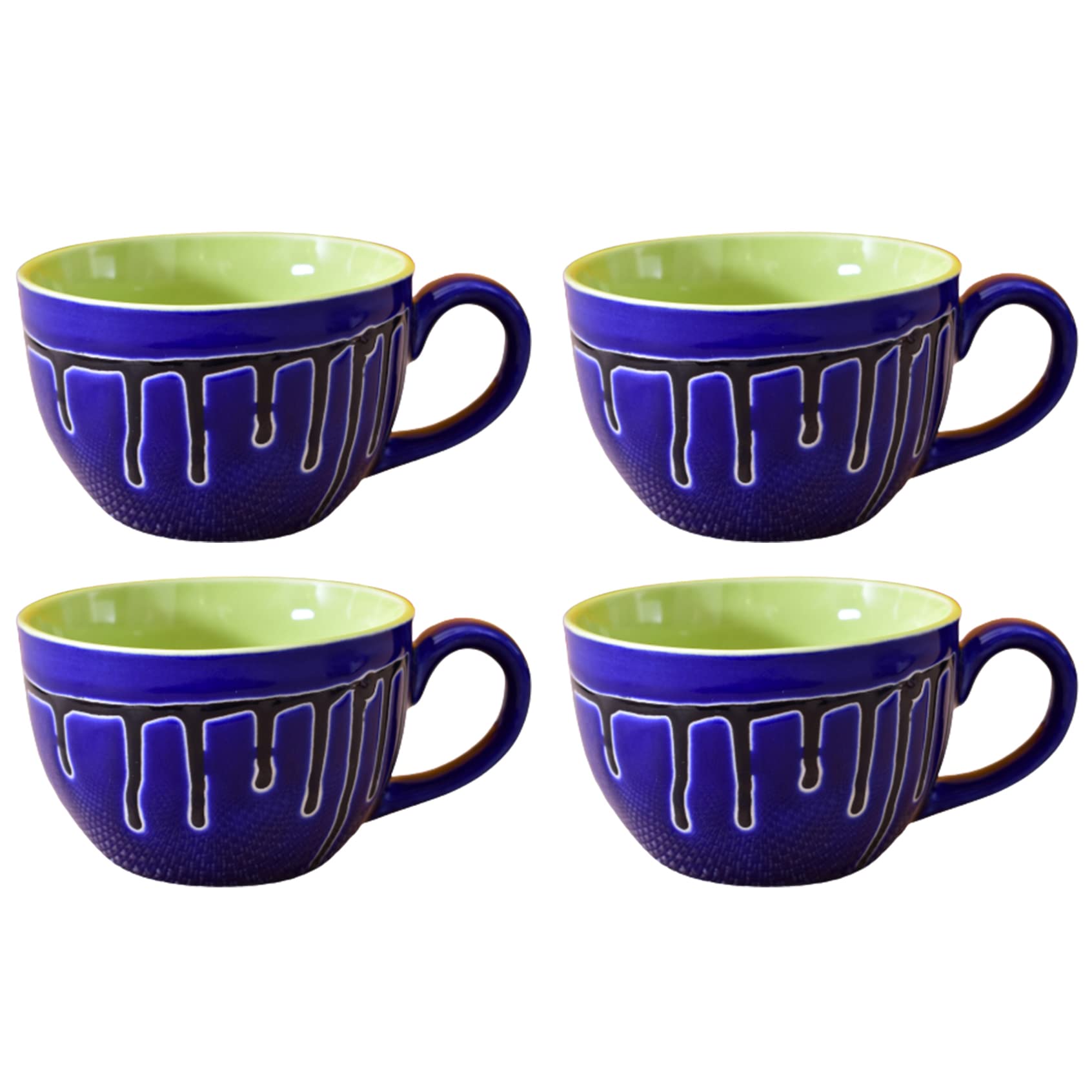 Kunhar Ceramic Soup Mug - Blue Green, 4 Piece, 350 ML