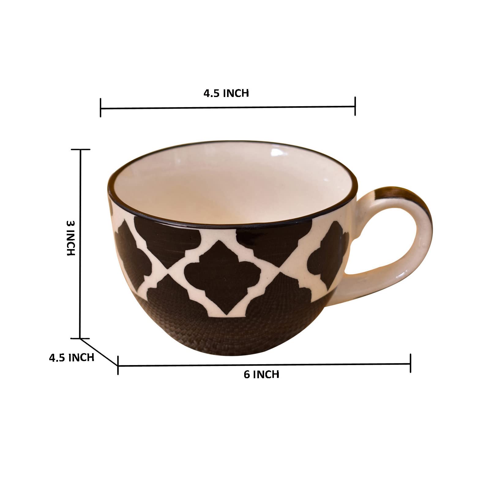 Kunhar Ceramic Soup Mug - White Black, 4 Piece, 350 ML - Image 2