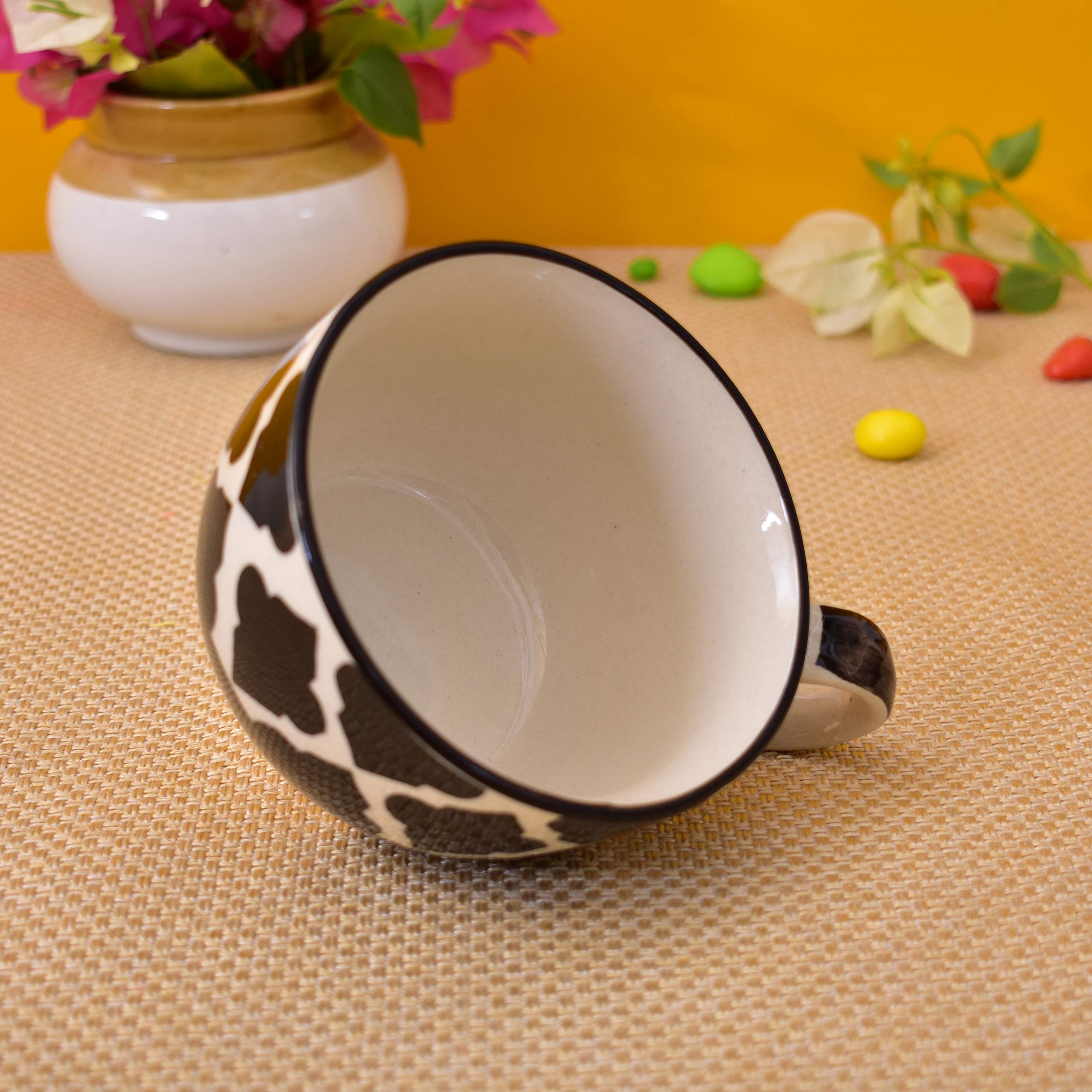 Kunhar Ceramic Soup Mug - White Black, 4 Piece, 350 ML - Image 5